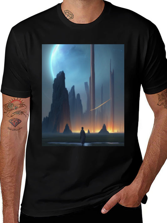 Sci-Fi Landscape Graphic Tee - Mens Black T-Shirt