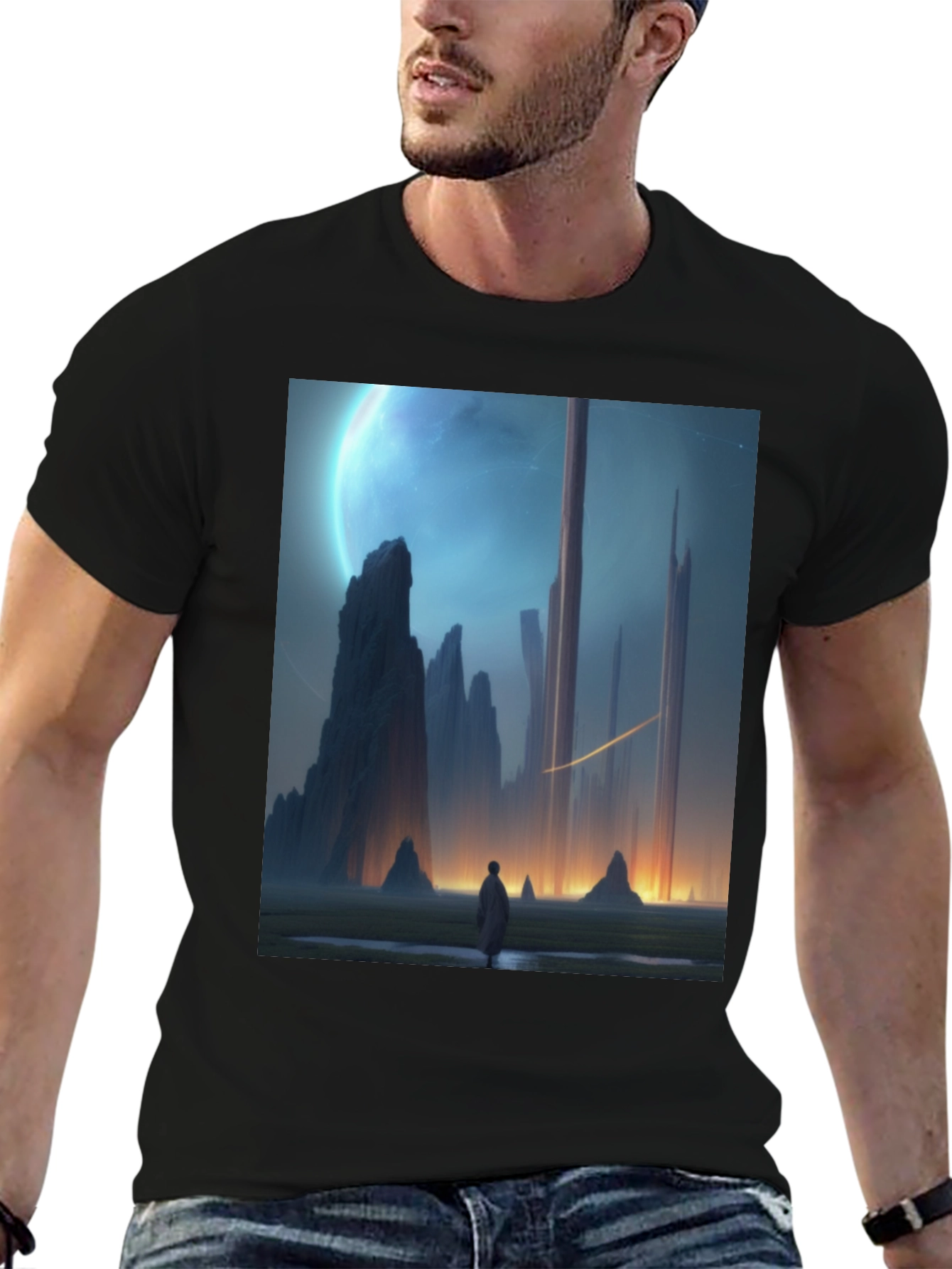 Sci-Fi Landscape Graphic Tee - Mens Black T-Shirt