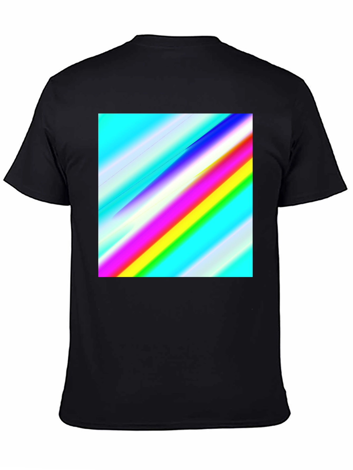 Rainbow Stripe Graphic Tee - Mens Casual Black T-Shirt
