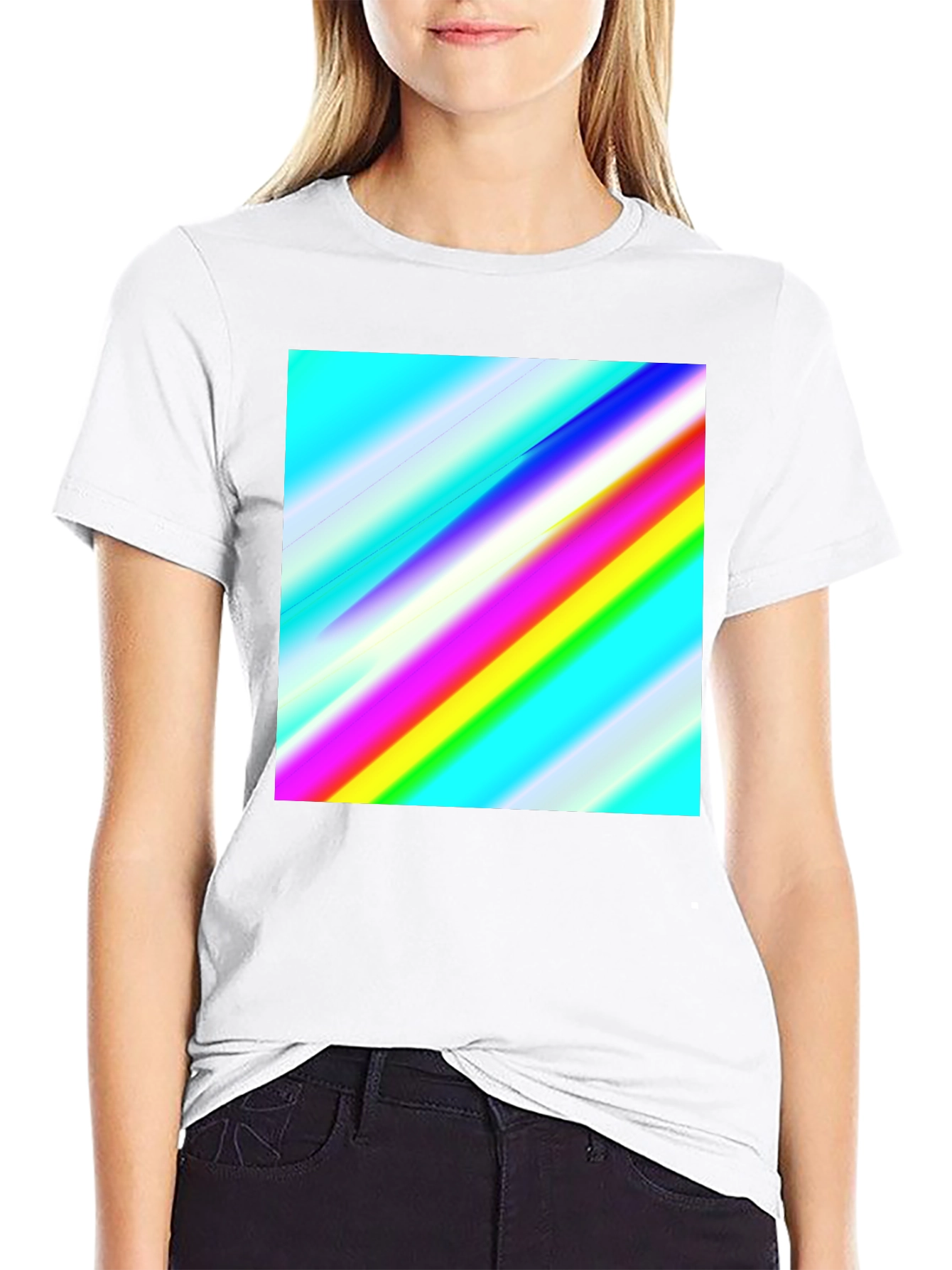 Rainbow Stripe Graphic Tee - Mens Casual Black T-Shirt
