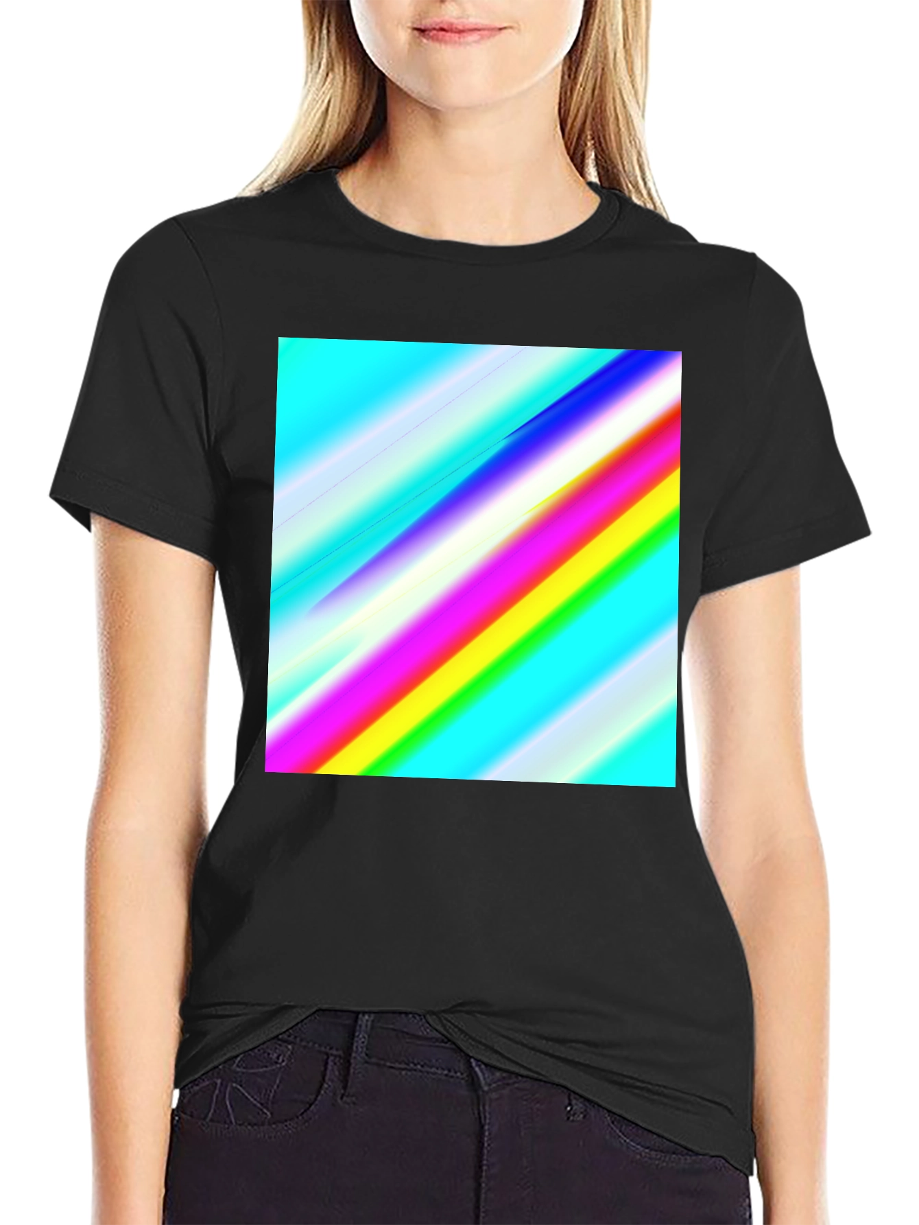 Rainbow Stripe Graphic Tee - Mens Casual Black T-Shirt