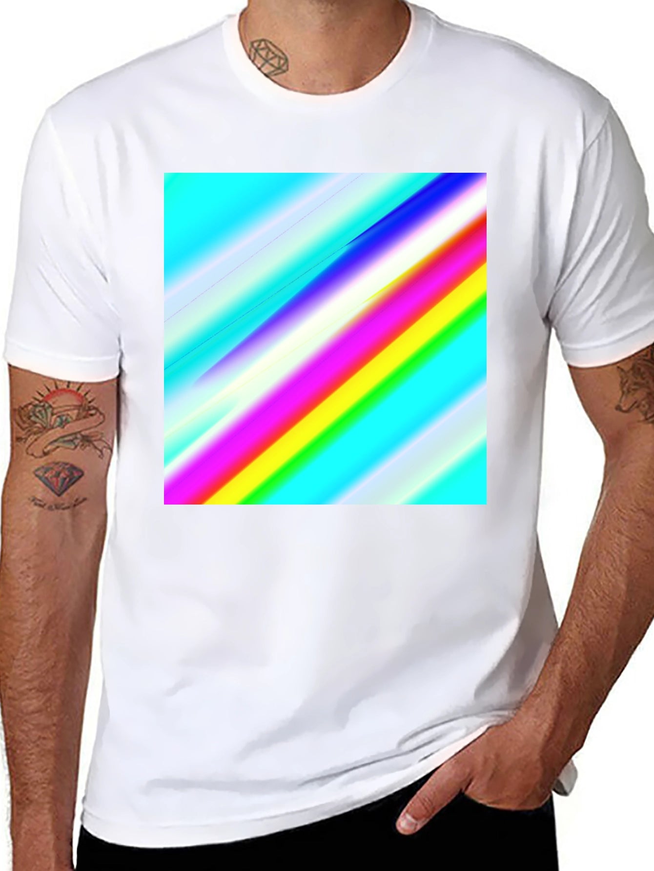 Rainbow Stripe Graphic Tee - Mens Casual Black T-Shirt