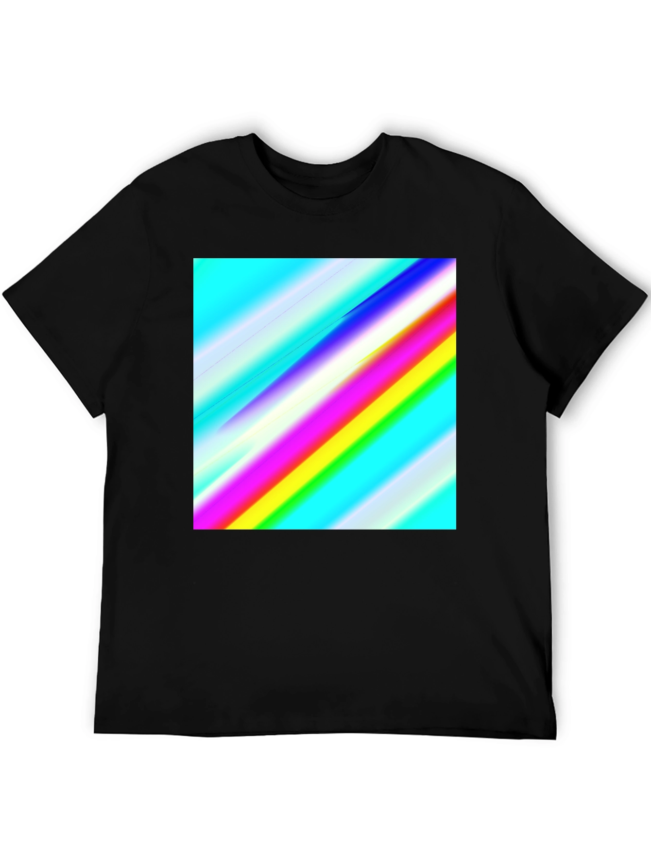 Rainbow Stripe Graphic Tee - Mens Casual Black T-Shirt