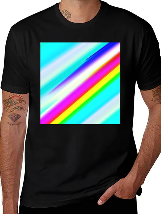 Rainbow Stripe Graphic Tee - Mens Casual Black T-Shirt