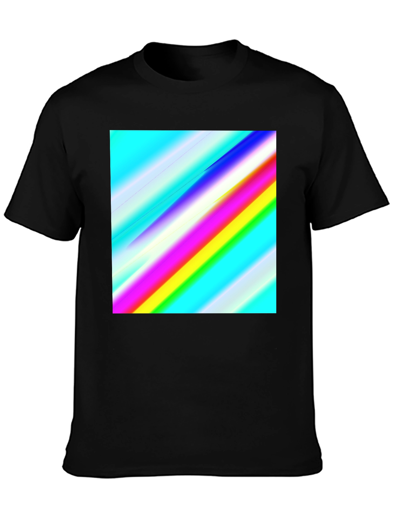 Rainbow Stripe Graphic Tee - Mens Casual Black T-Shirt