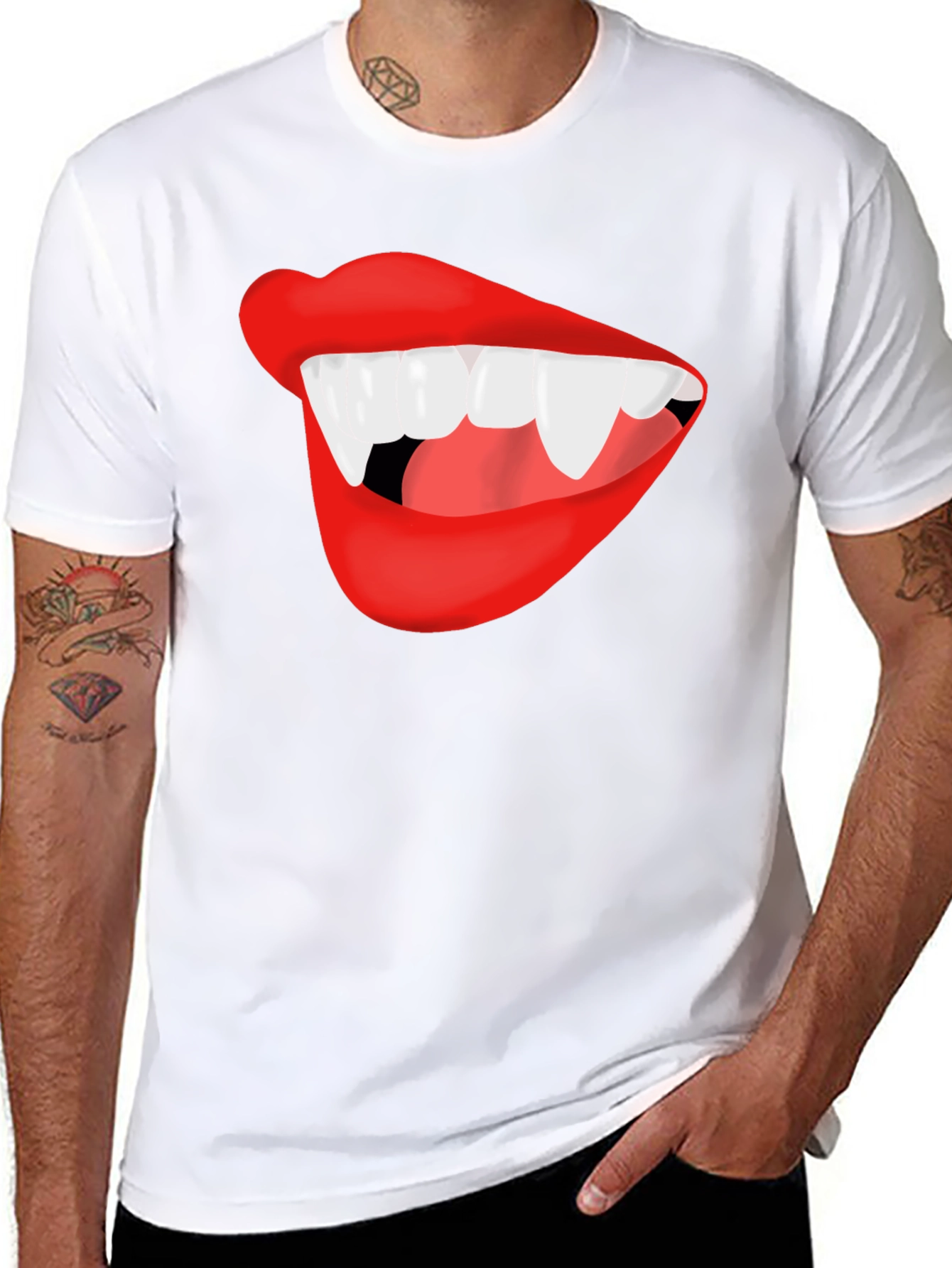 Vampire Lips Black T-Shirt - Halloween Costume Tee