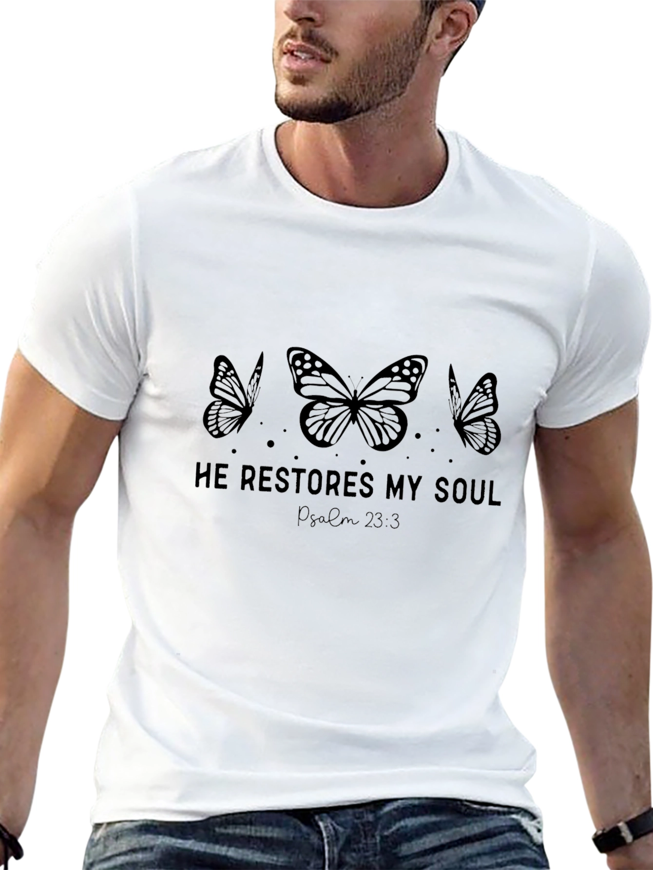 He Restores My Soul Black Butterfly T-Shirt
