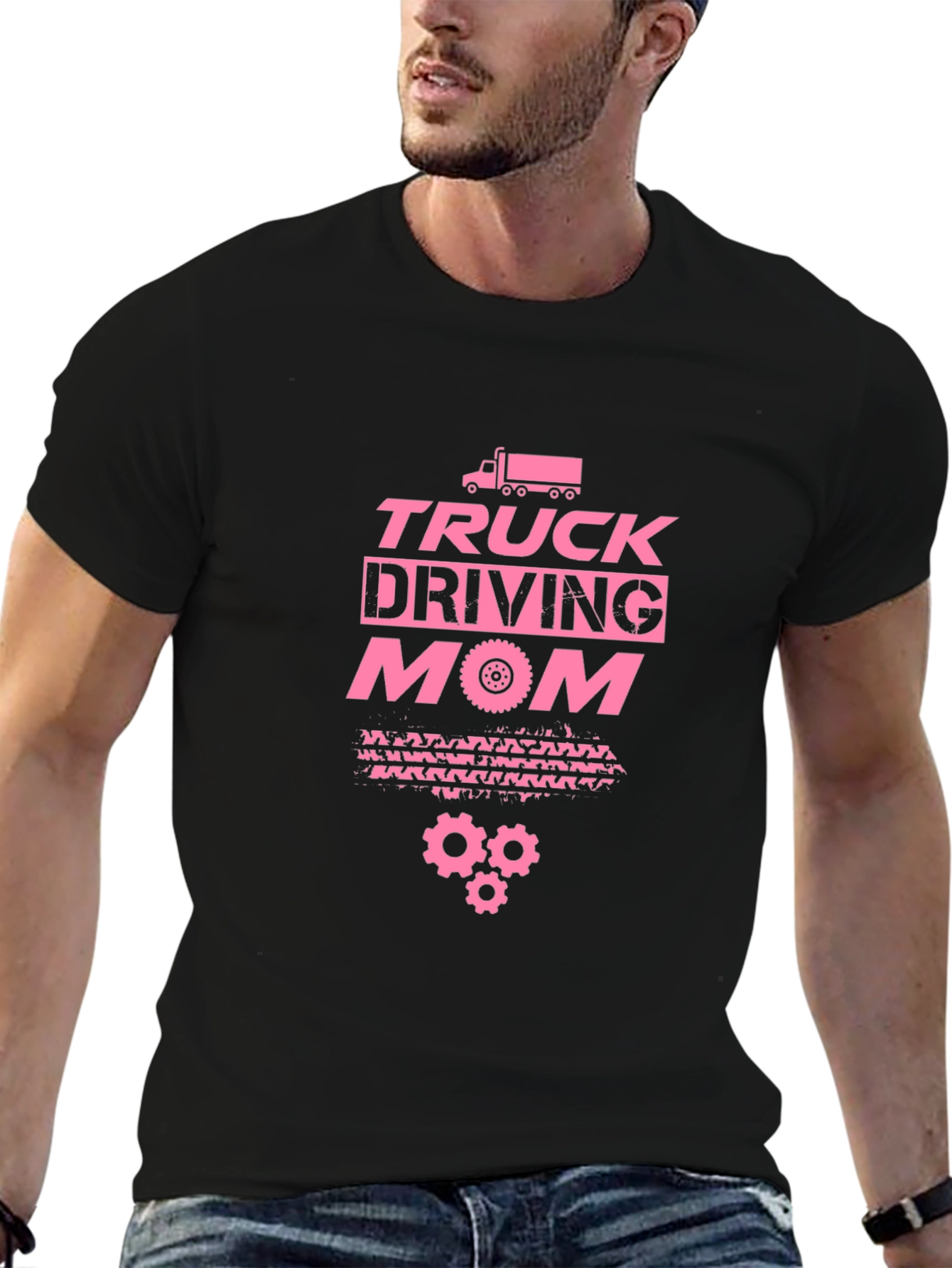Truck Driving Mom T-Shirt - Pink Graphic on Black