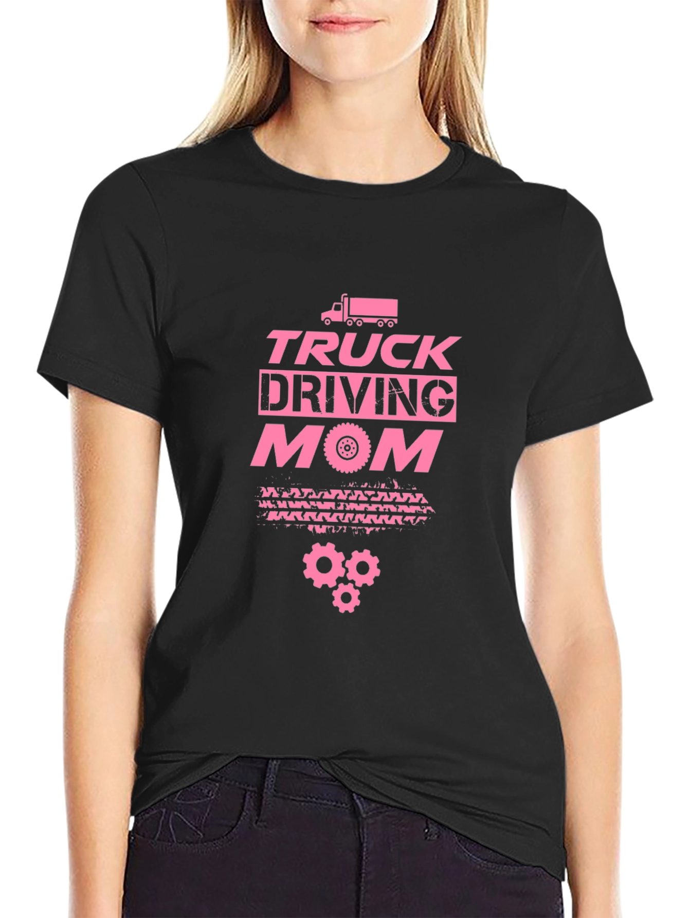 Truck Driving Mom T-Shirt - Pink Graphic on Black