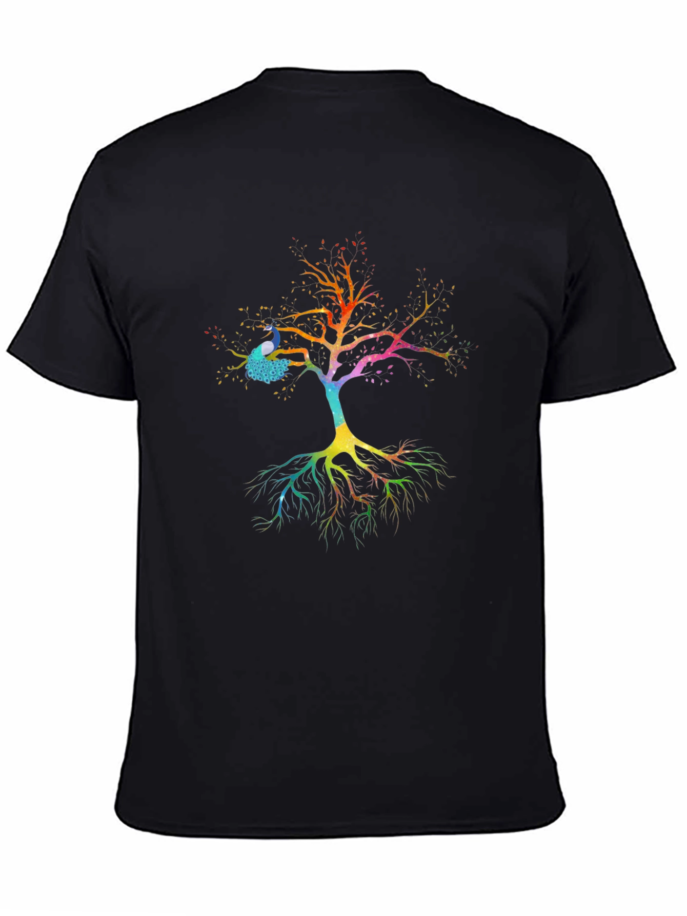 Peacock Tree Graphic Tee - Mens Black T-Shirt
