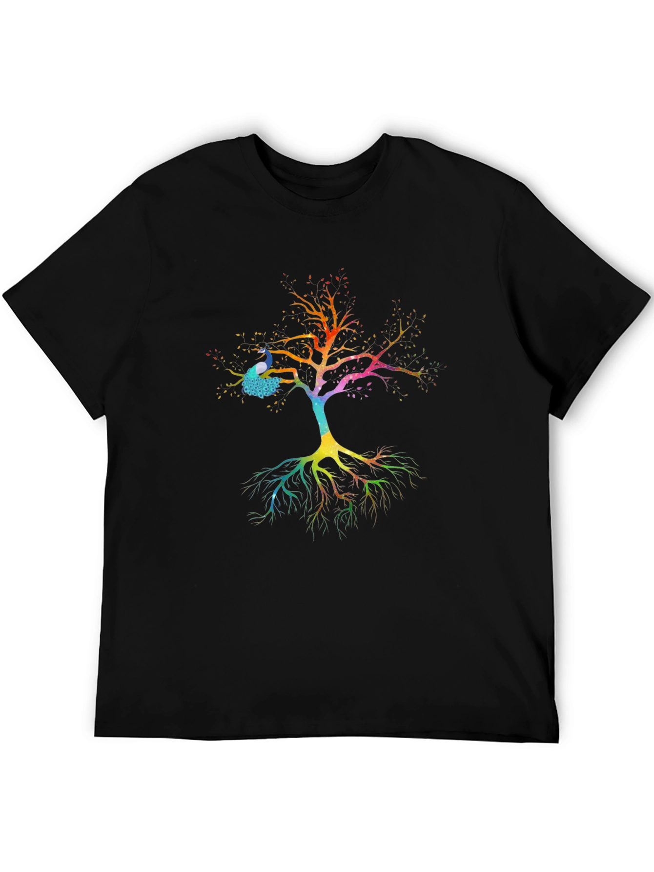 Peacock Tree Graphic Tee - Mens Black T-Shirt