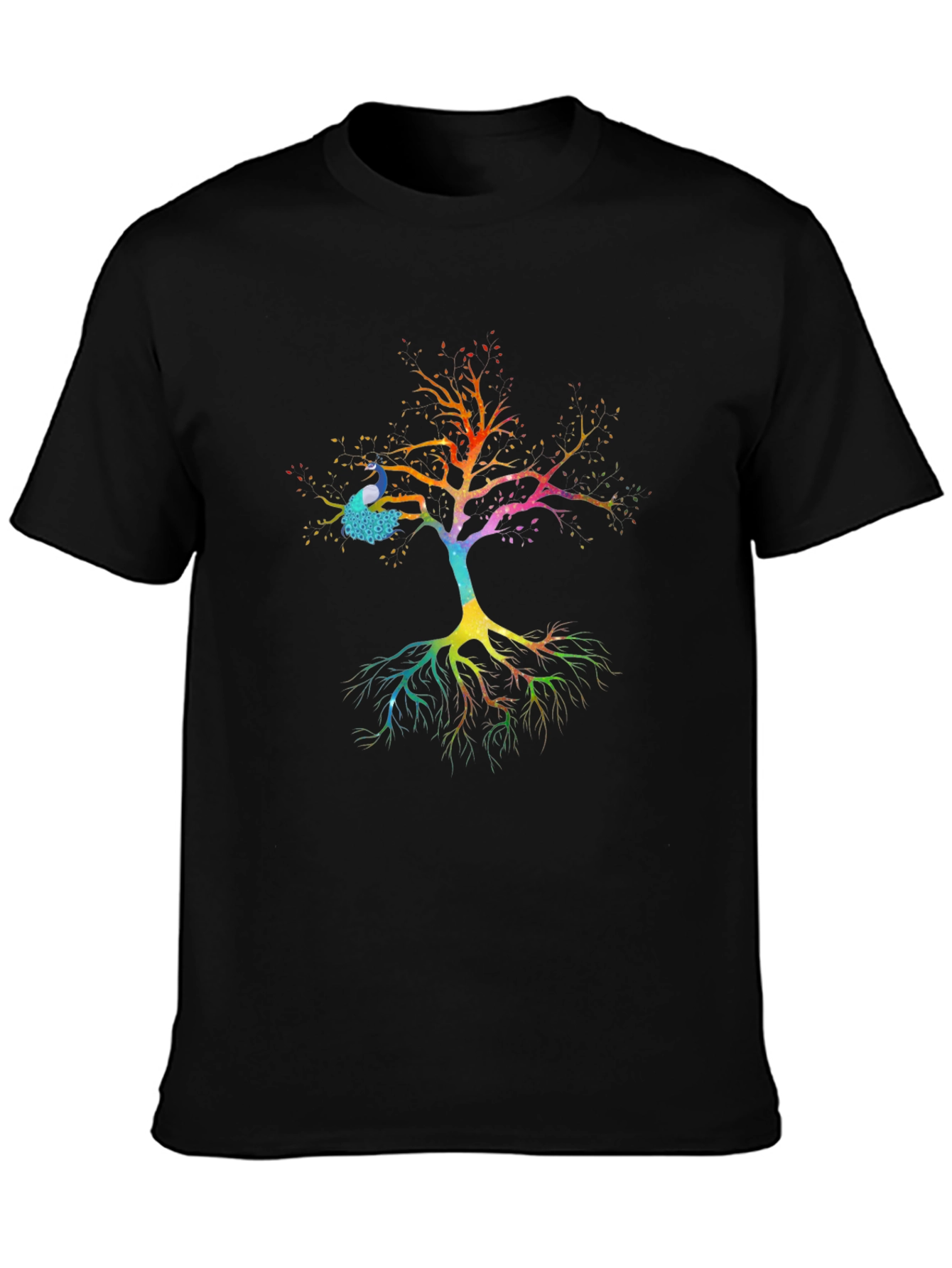 Peacock Tree Graphic Tee - Mens Black T-Shirt
