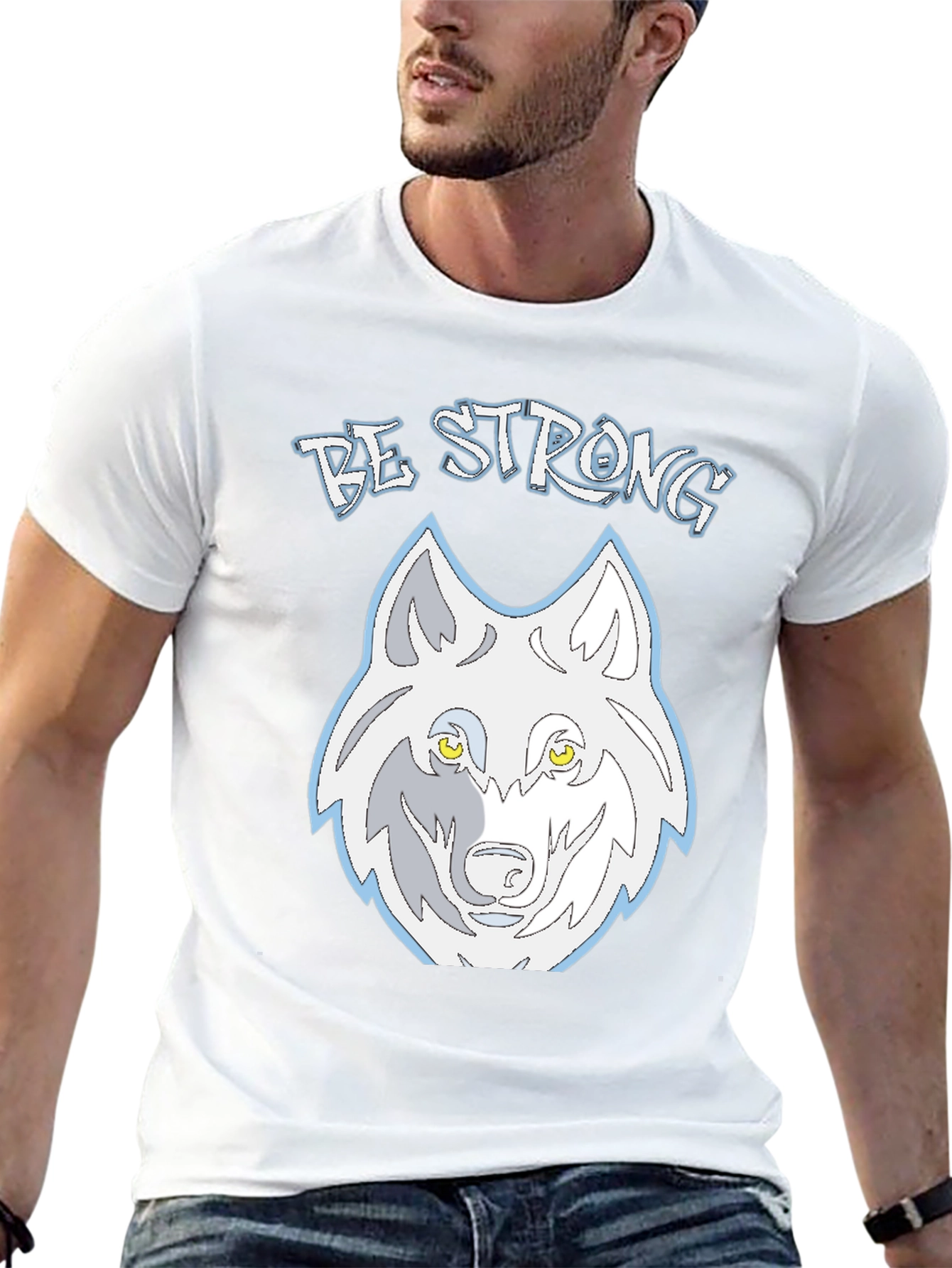 Be Strong Wolf Graphic Tee - Mens Black T-Shirt