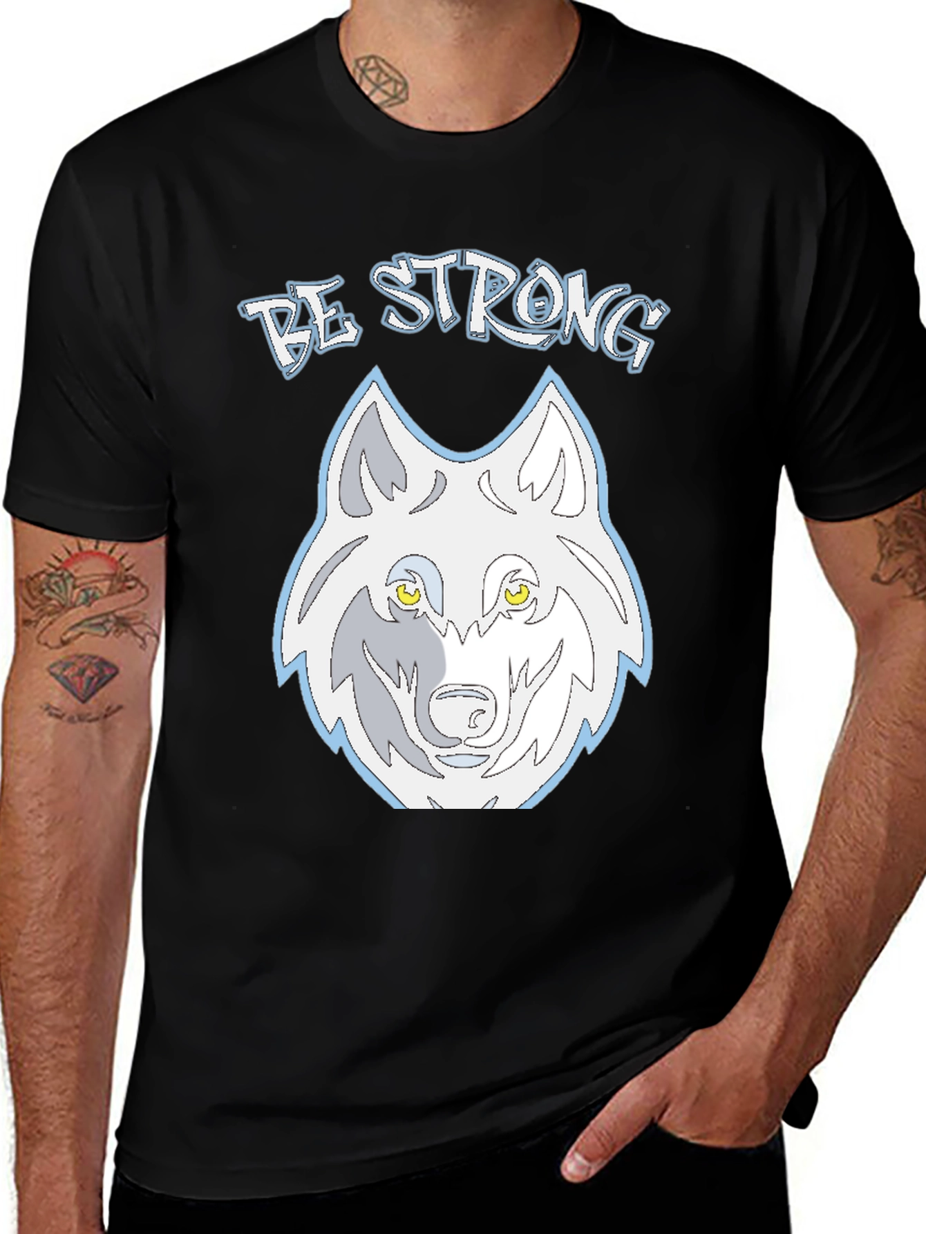 Be Strong Wolf Graphic Tee - Mens Black T-Shirt