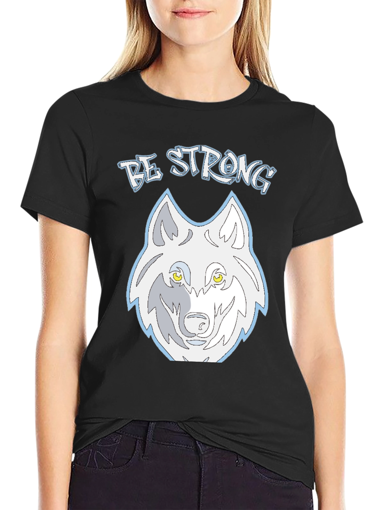 Be Strong Wolf Graphic Tee - Mens Black T-Shirt