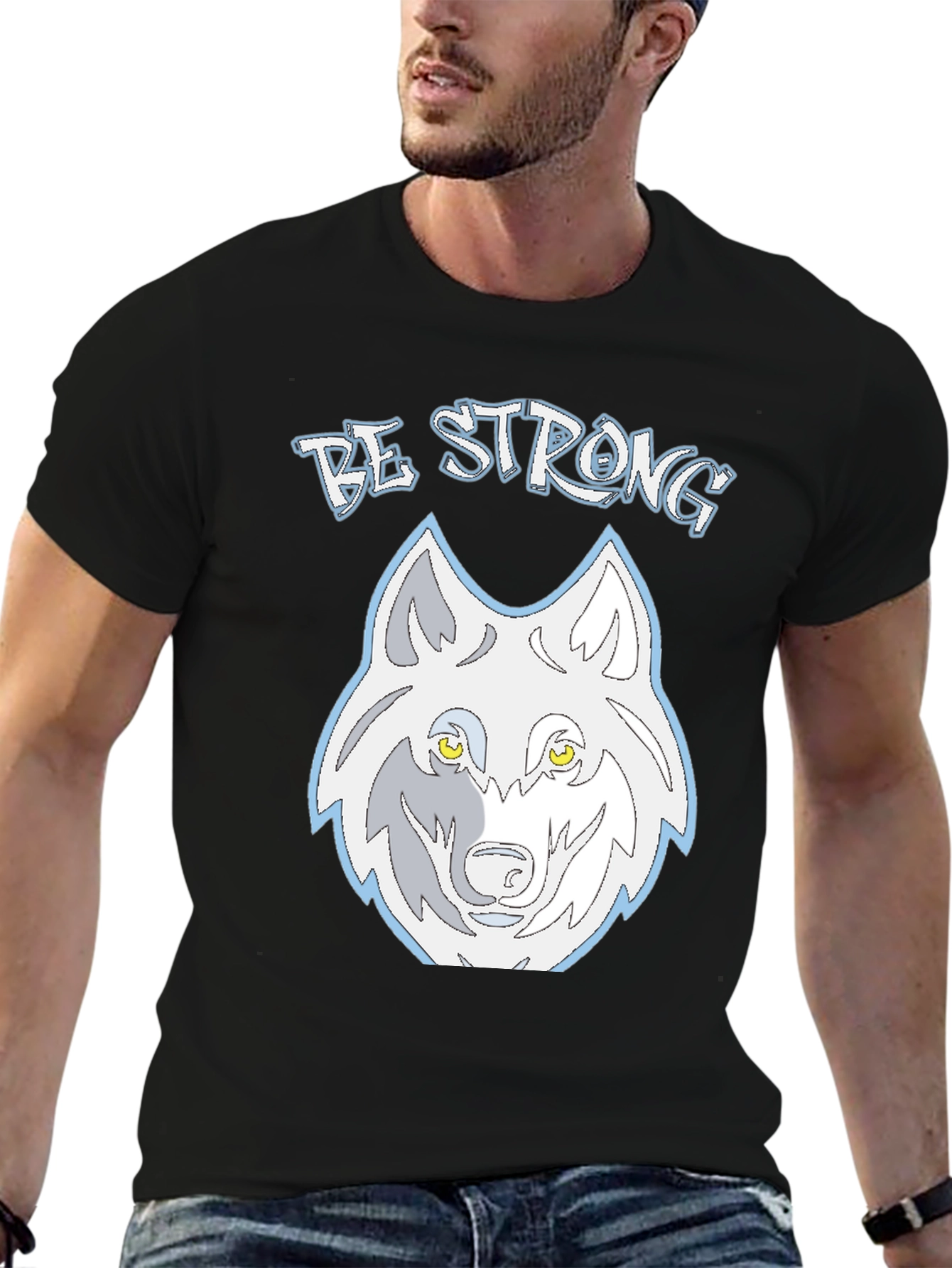 Be Strong Wolf Graphic Tee - Mens Black T-Shirt