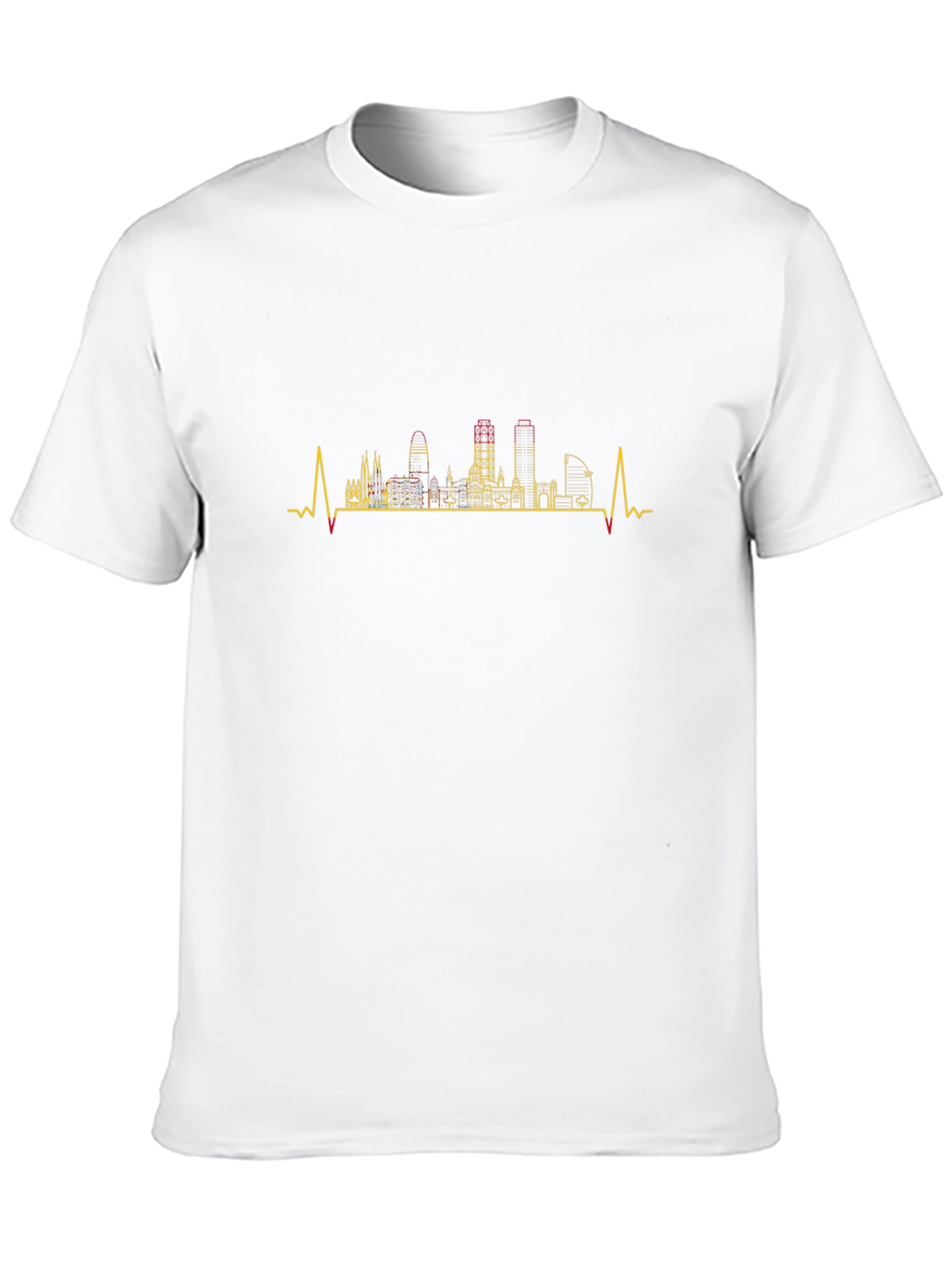 Barcelona Skyline Heartbeat Mens Black T-Shirt
