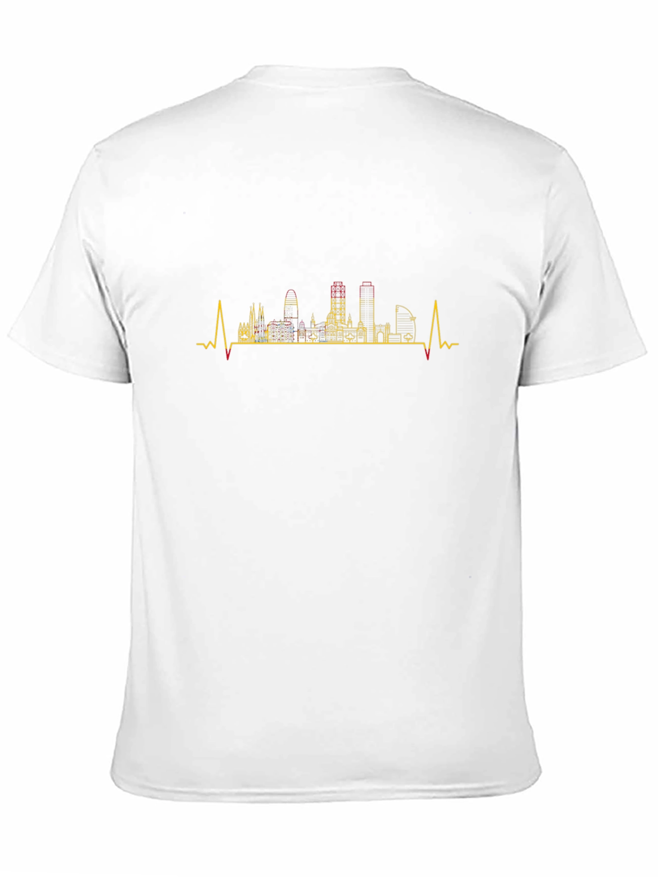Barcelona Skyline Heartbeat Mens Black T-Shirt