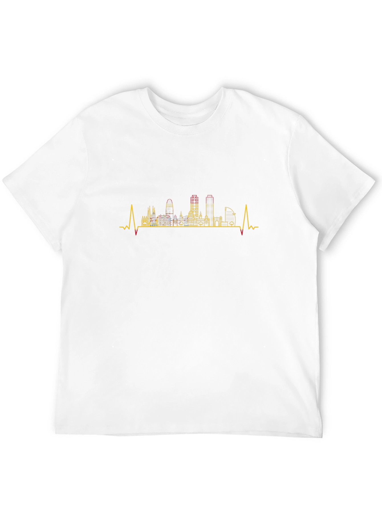 Barcelona Skyline Heartbeat Mens Black T-Shirt