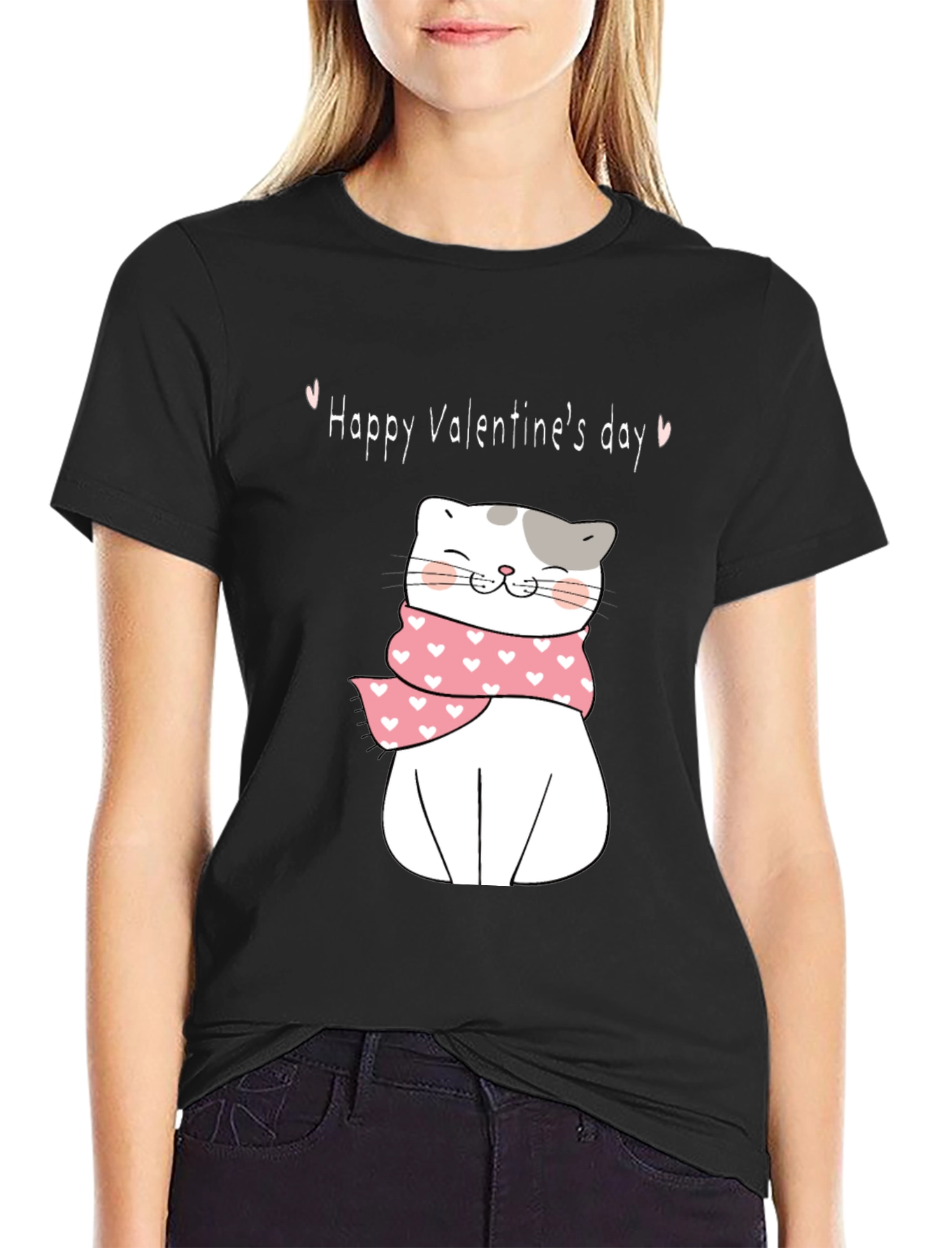 Valentines Day Cat T-Shirt - Cute Kitten with Scarf
