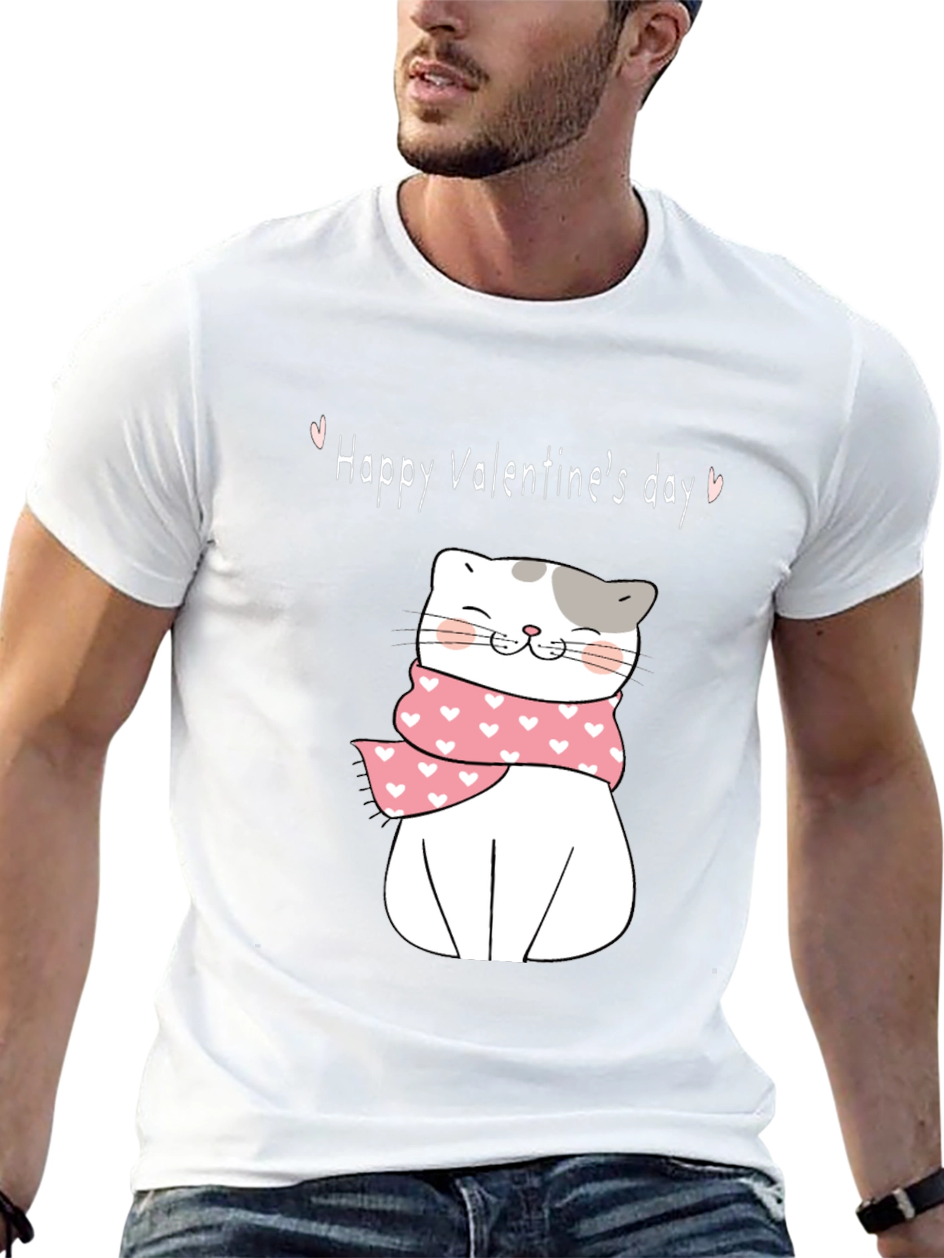Valentines Day Cat T-Shirt - Cute Kitten with Scarf