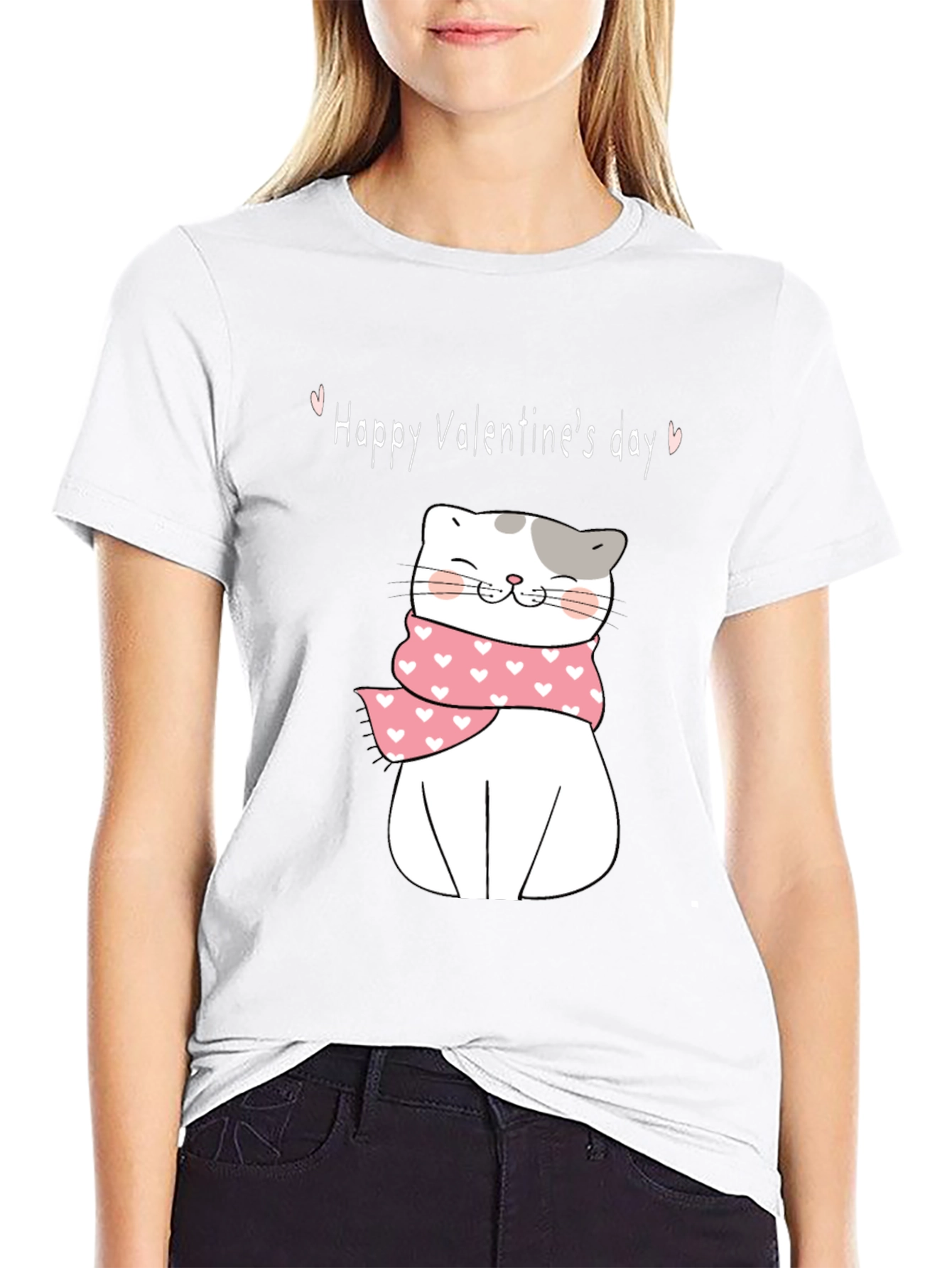 Valentines Day Cat T-Shirt - Cute Kitten with Scarf