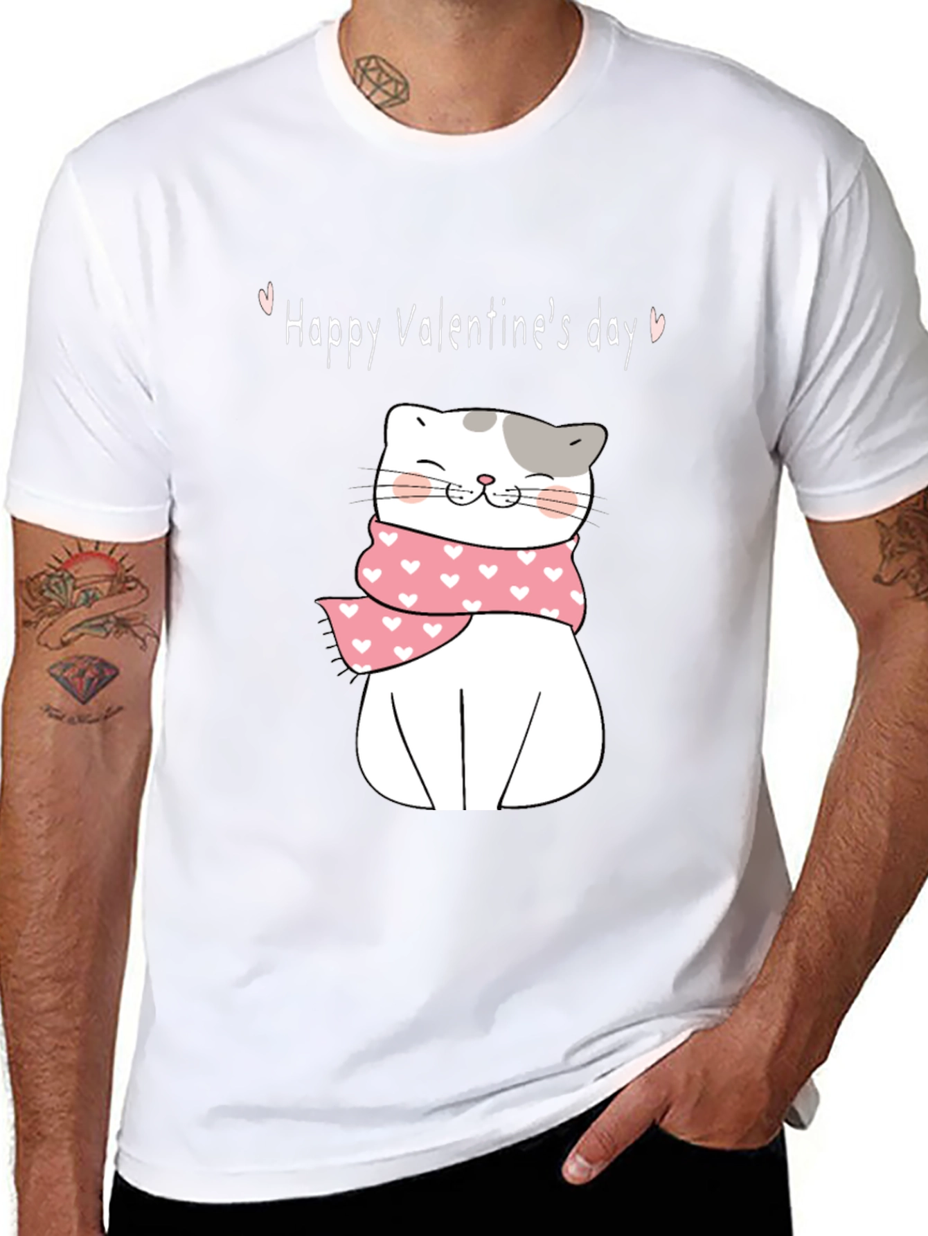 Valentines Day Cat T-Shirt - Cute Kitten with Scarf