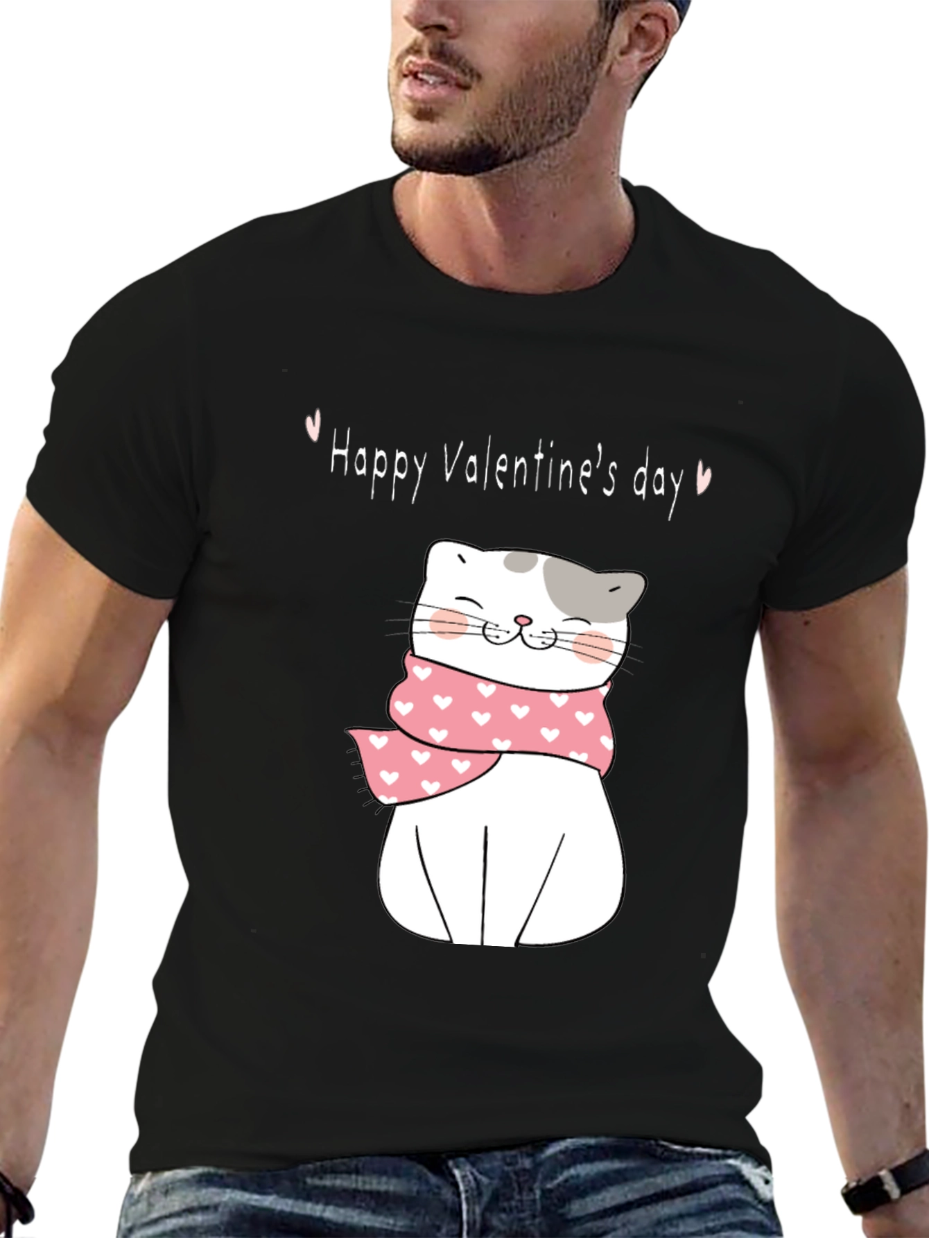 Valentines Day Cat T-Shirt - Cute Kitten with Scarf