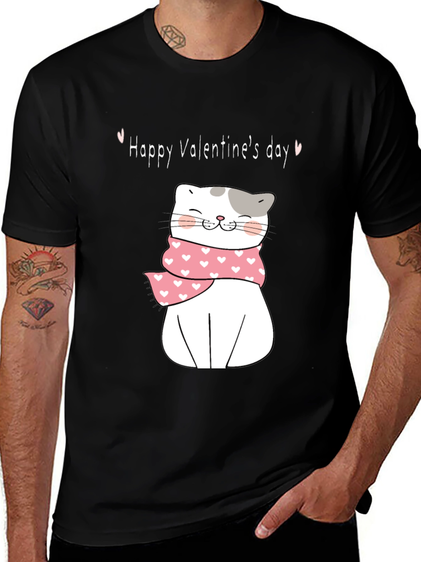 Valentines Day Cat T-Shirt - Cute Kitten with Scarf