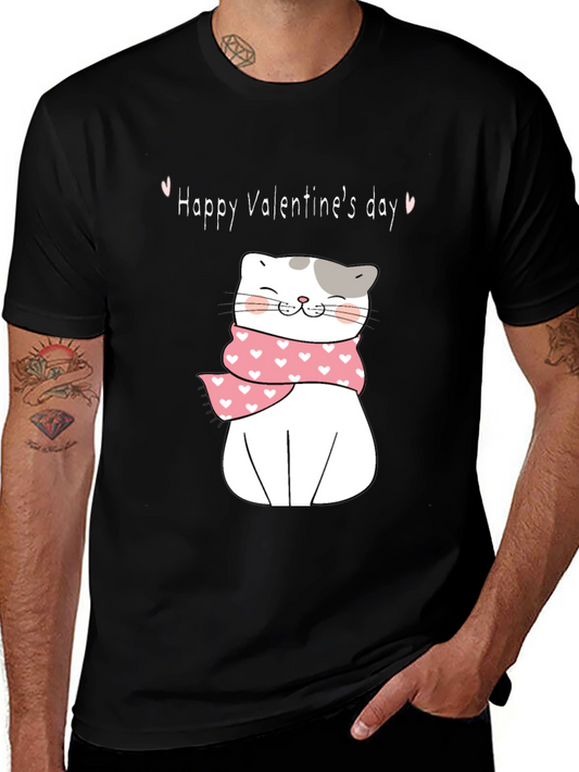 Valentines Day Cat T-Shirt - Cute Kitten with Scarf