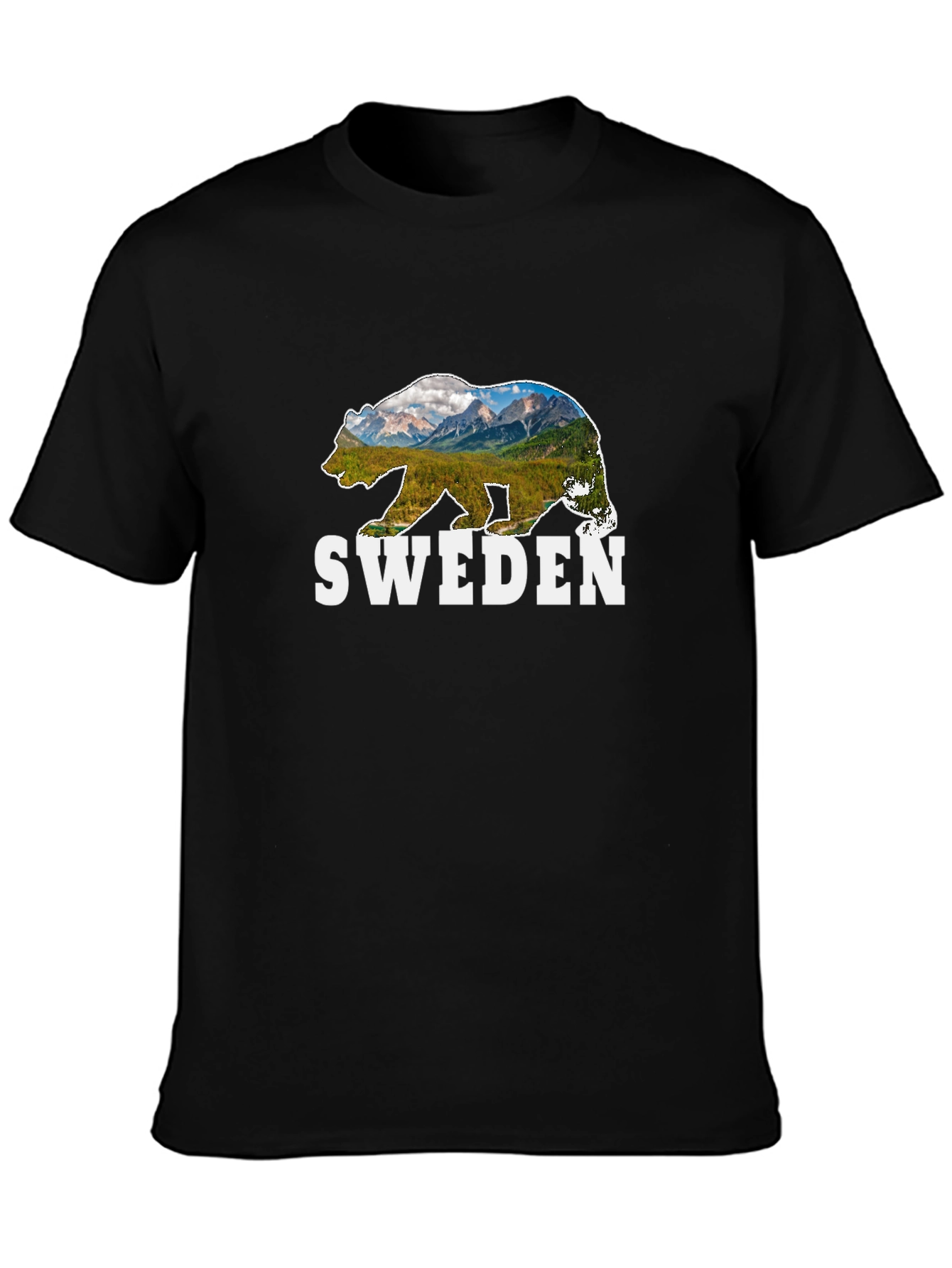 Sweden Bear Graphic T-Shirt - Mountain Landscape
