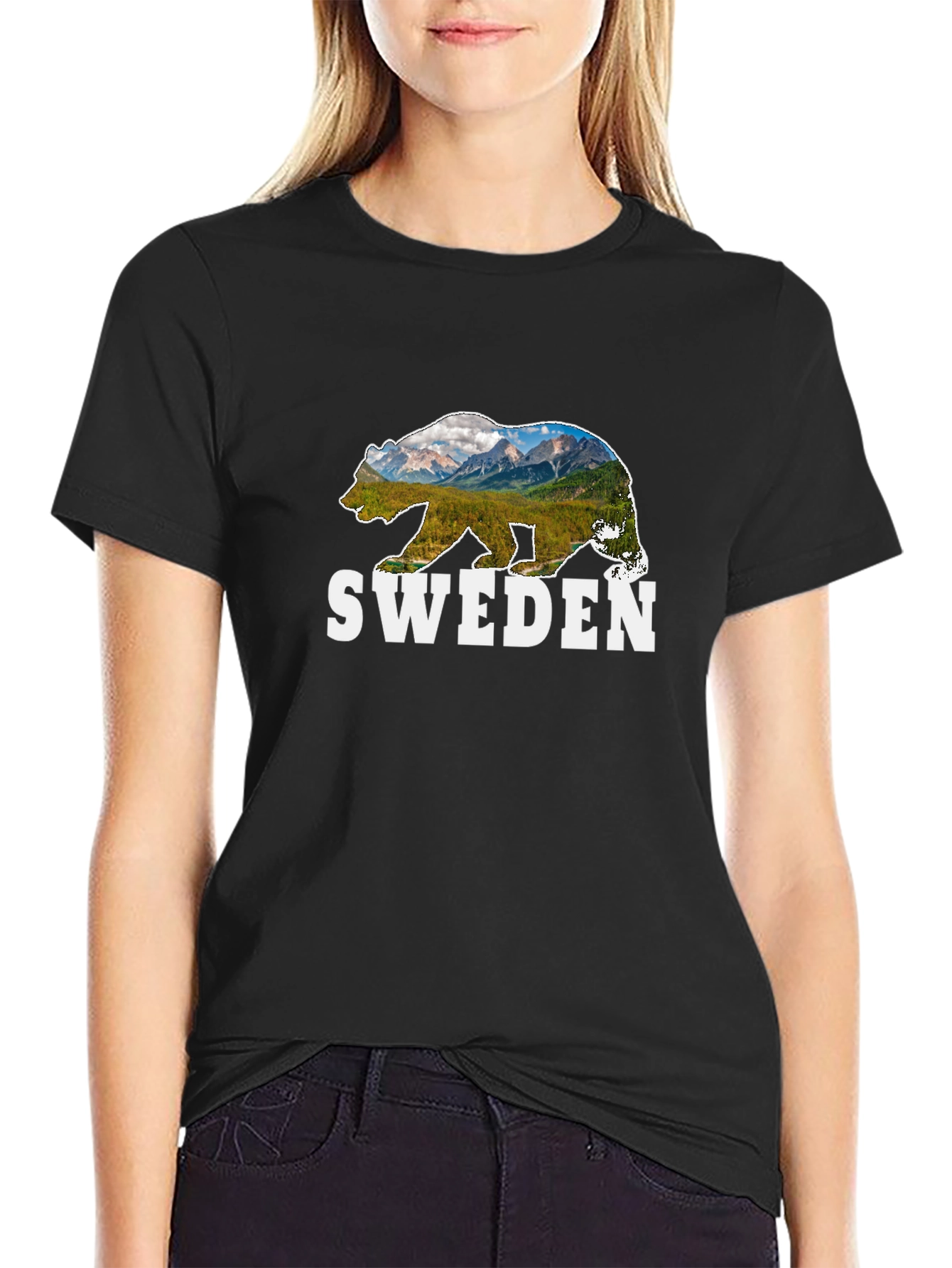 Sweden Bear Graphic T-Shirt - Mountain Landscape