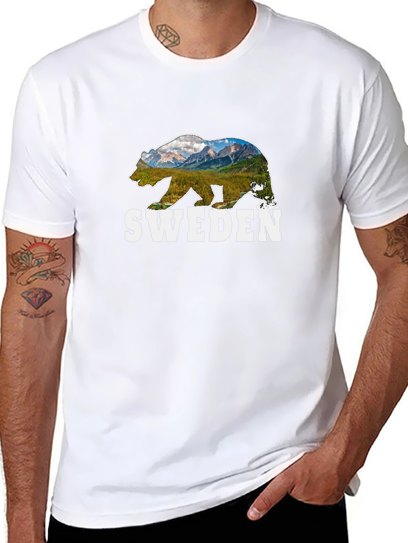 Sweden Bear Graphic T-Shirt - Mountain Landscape