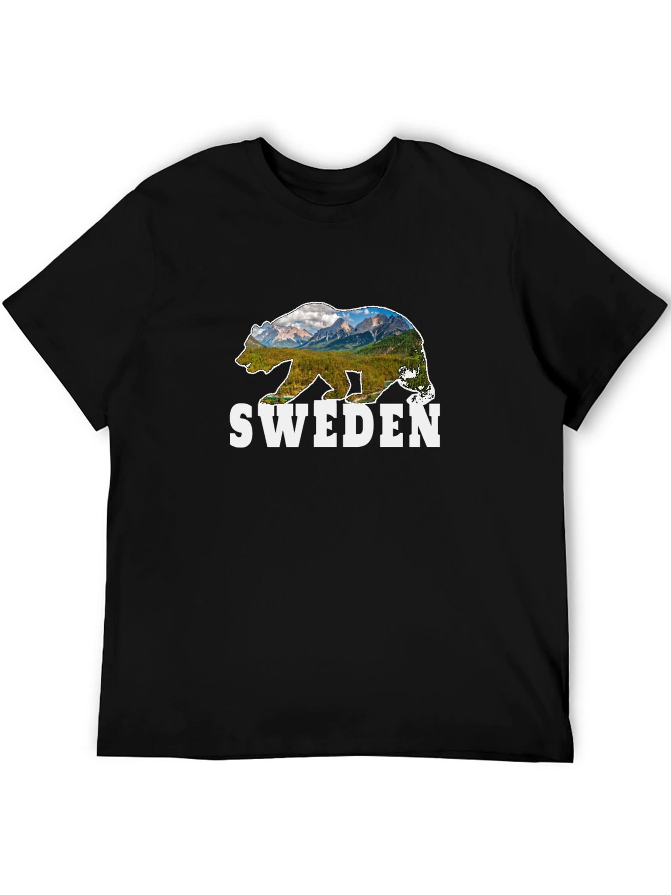 Sweden Bear Graphic T-Shirt - Mountain Landscape