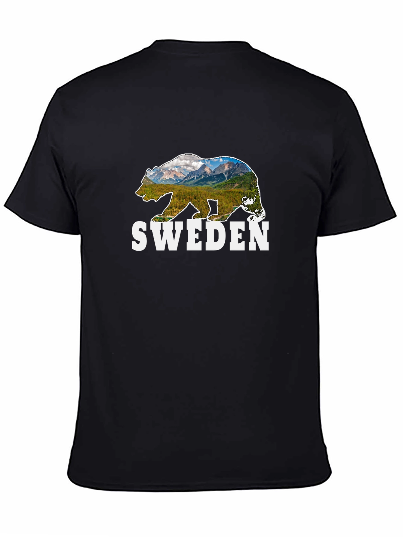 Sweden Bear Graphic T-Shirt - Mountain Landscape