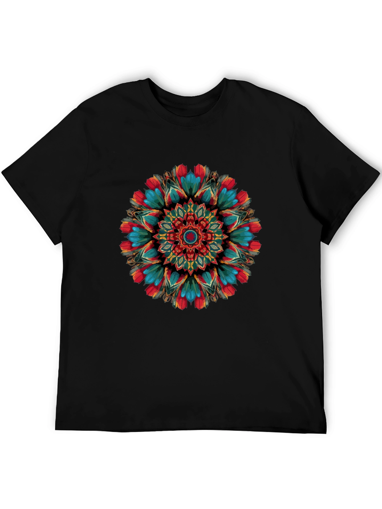 Vibrant Mandala Graphic Print Black T-Shirt