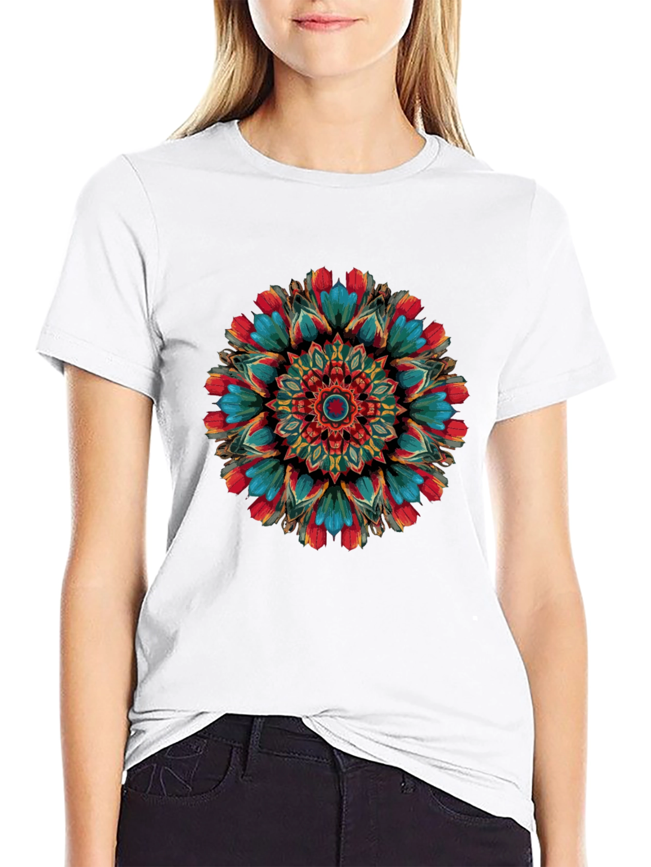 Vibrant Mandala Graphic Print Black T-Shirt