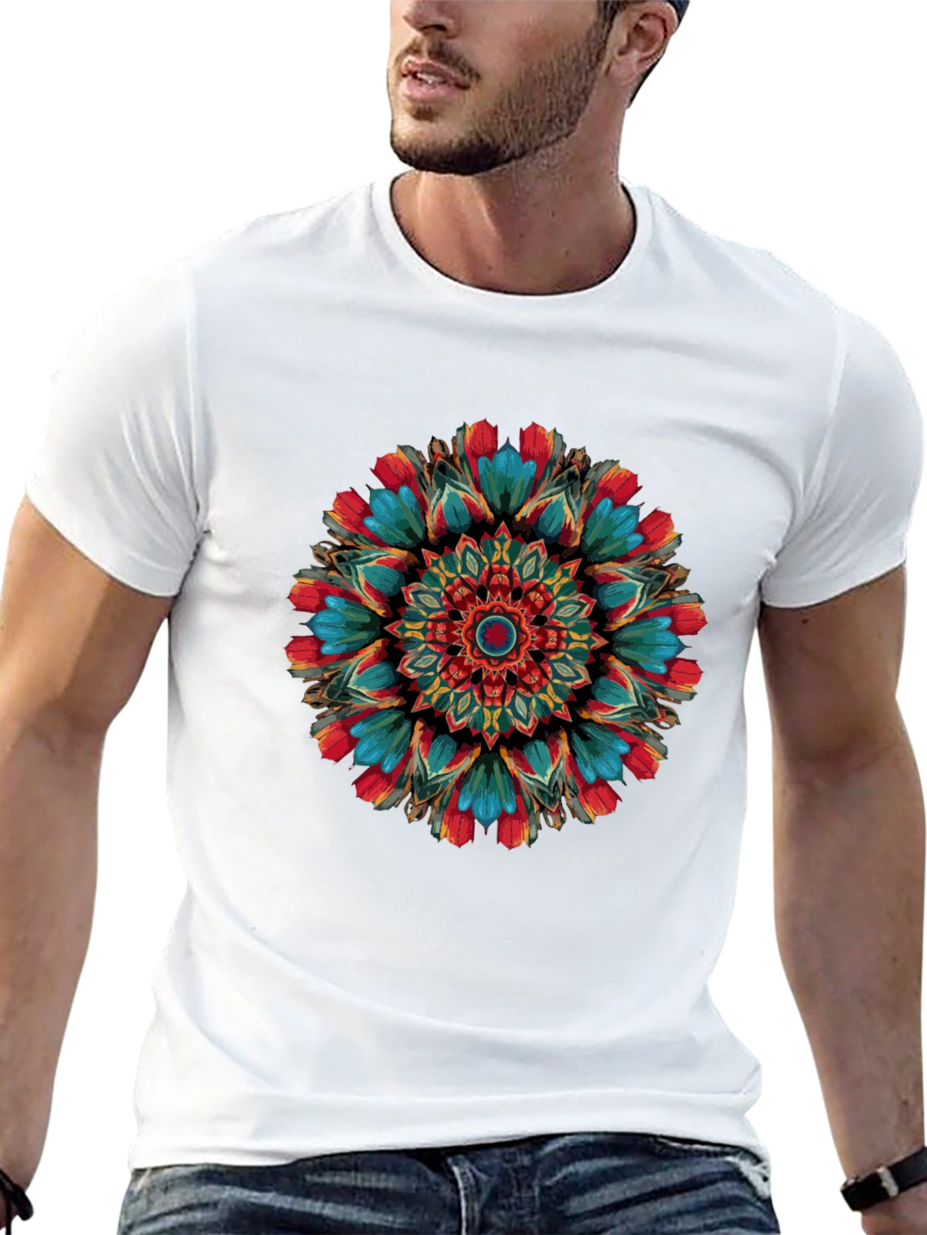 Vibrant Mandala Graphic Print Black T-Shirt