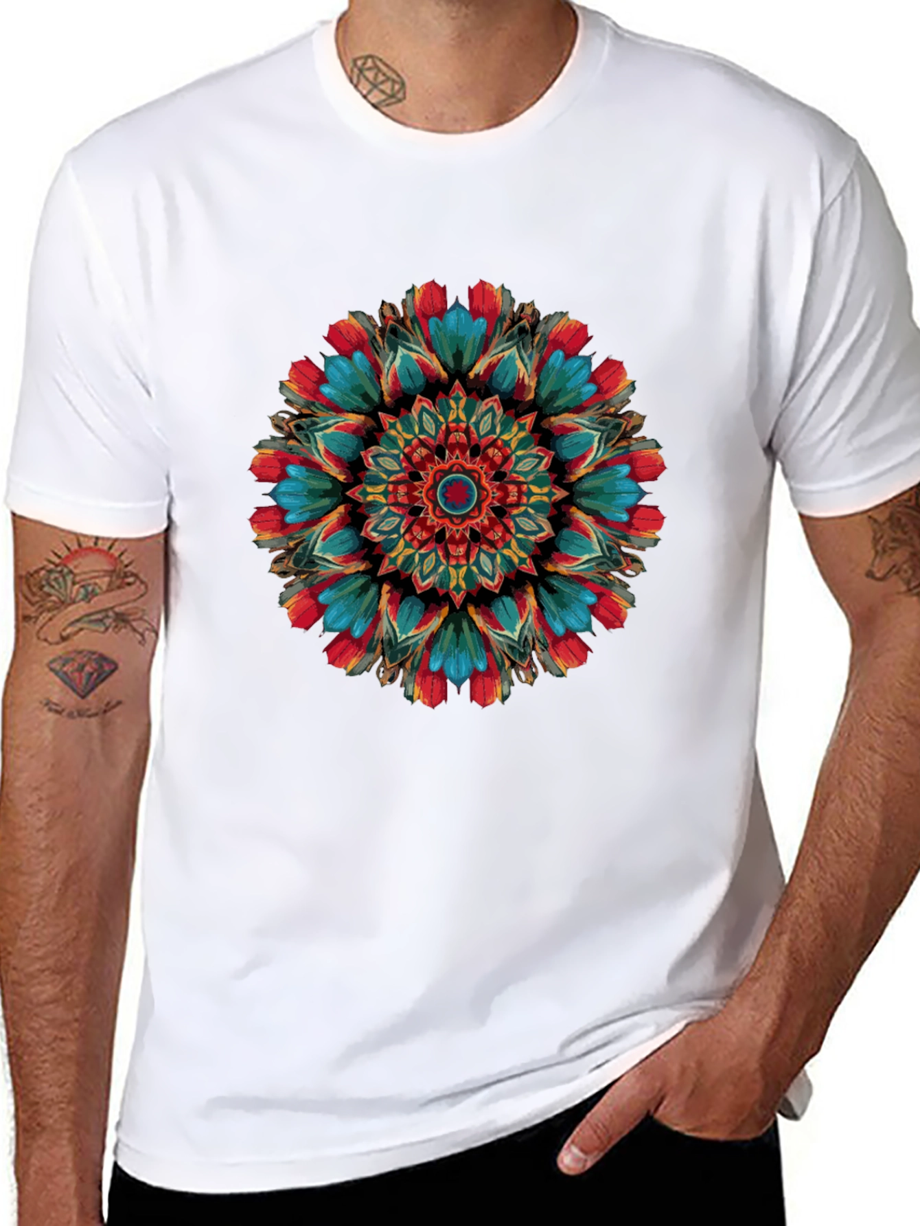 Vibrant Mandala Graphic Print Black T-Shirt