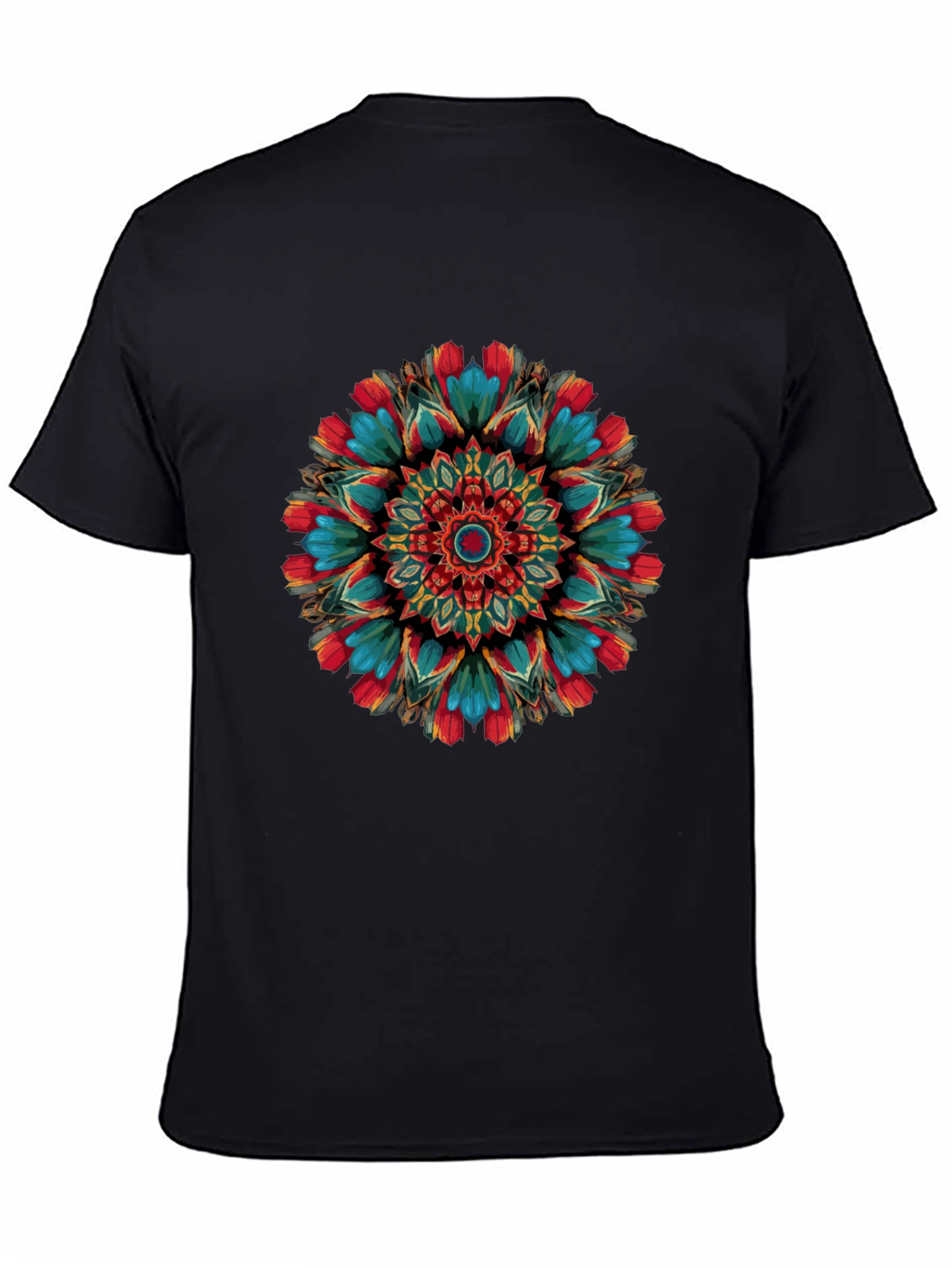 Vibrant Mandala Graphic Print Black T-Shirt