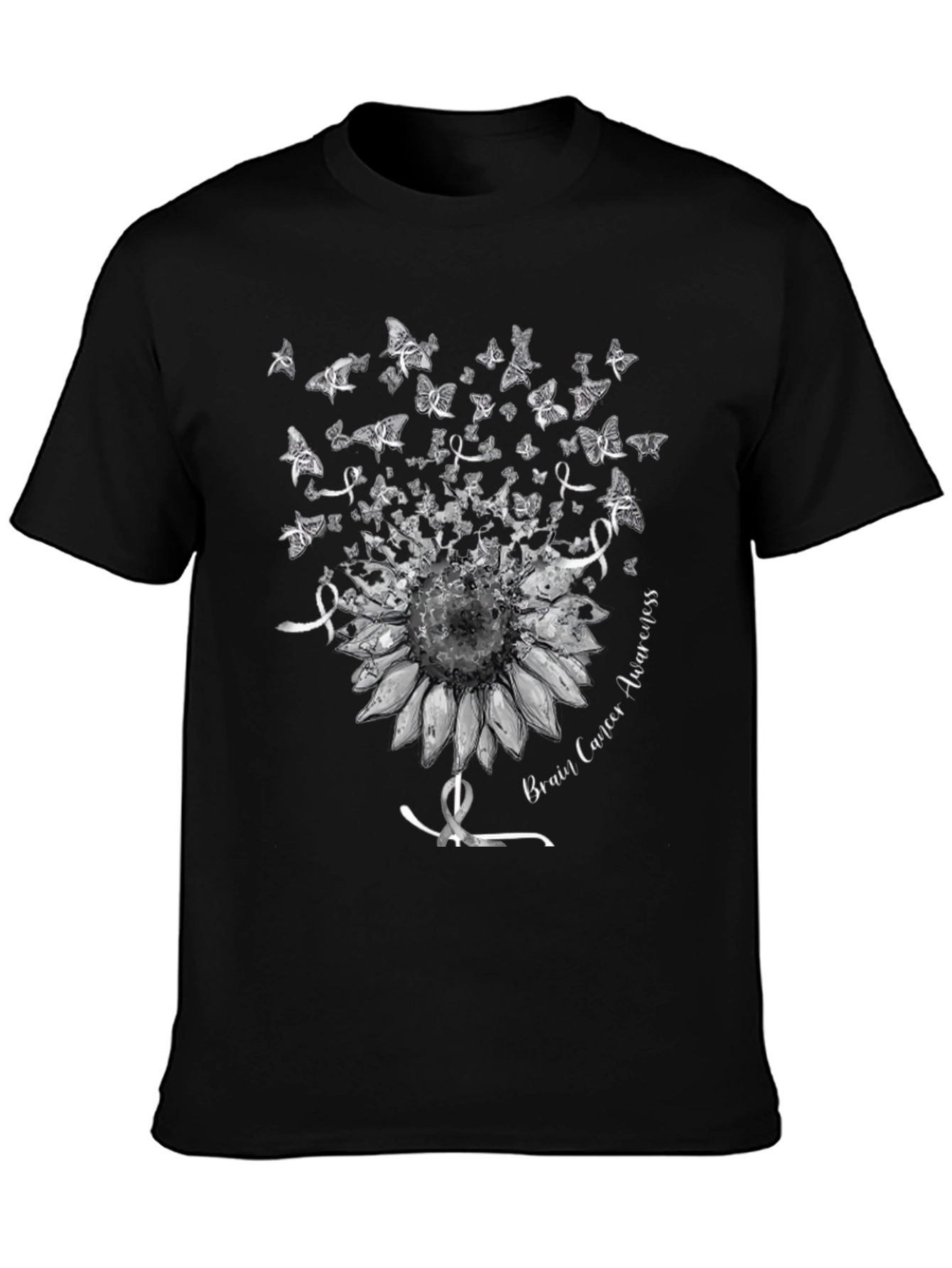 Brain Cancer Awareness Sunflower Butterfly T-Shirt