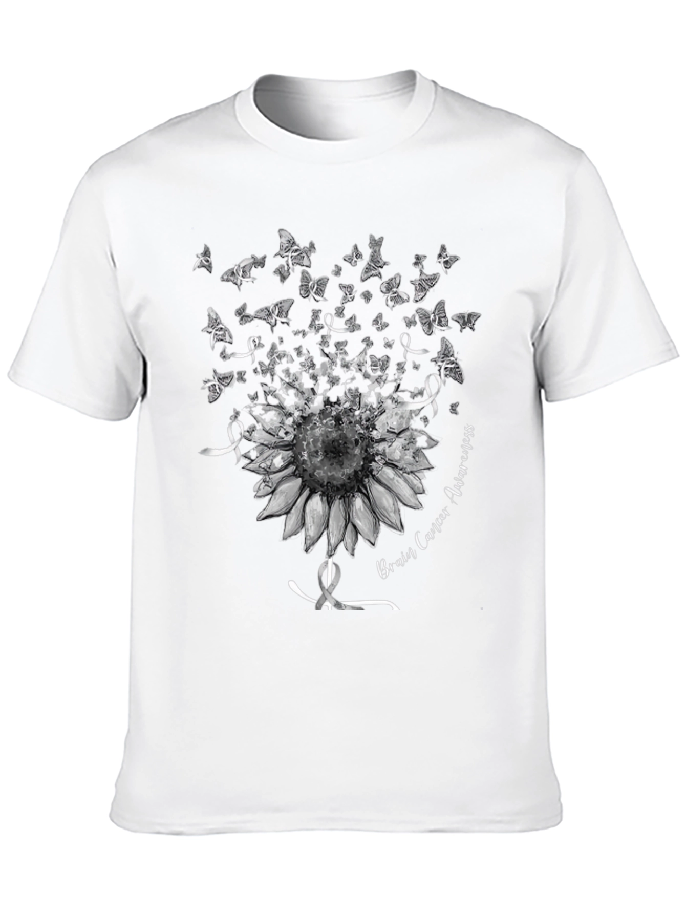 Brain Cancer Awareness Sunflower Butterfly T-Shirt