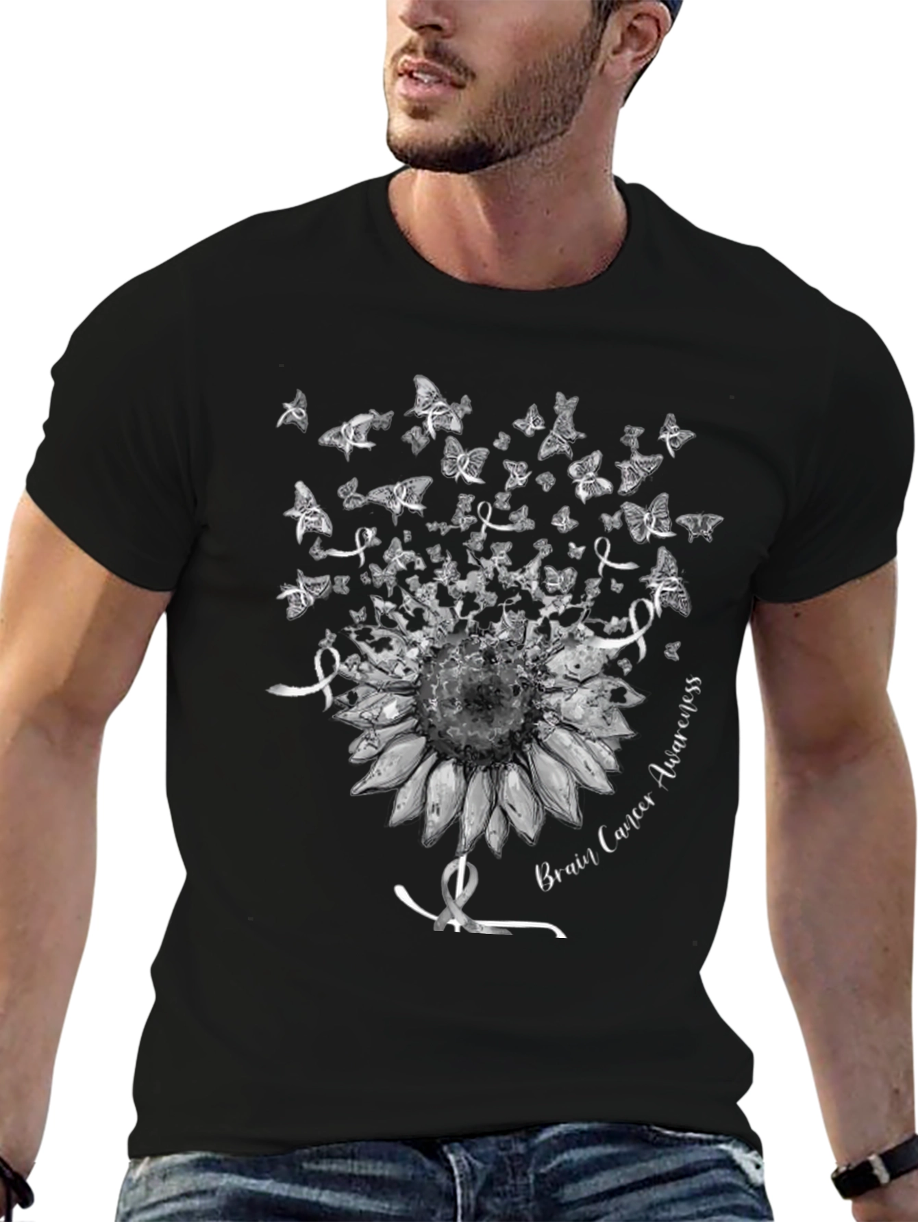 Brain Cancer Awareness Sunflower Butterfly T-Shirt
