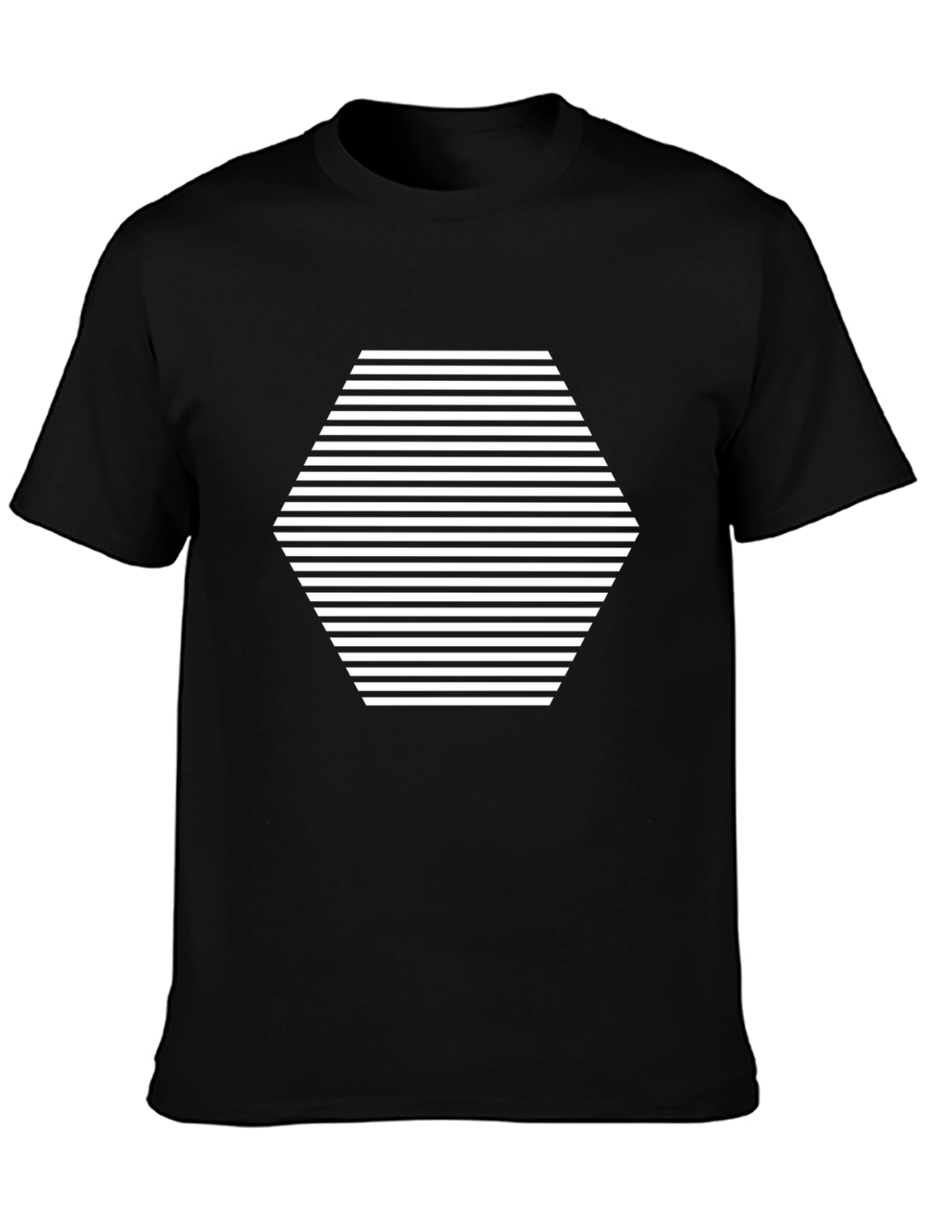 Abstract Hexagon Stripe Graphic Tee - Black