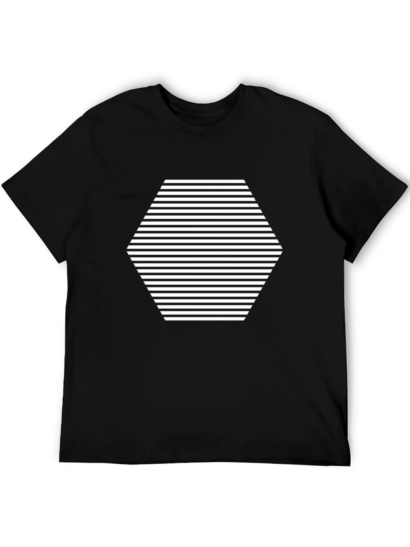 Abstract Hexagon Stripe Graphic Tee - Black