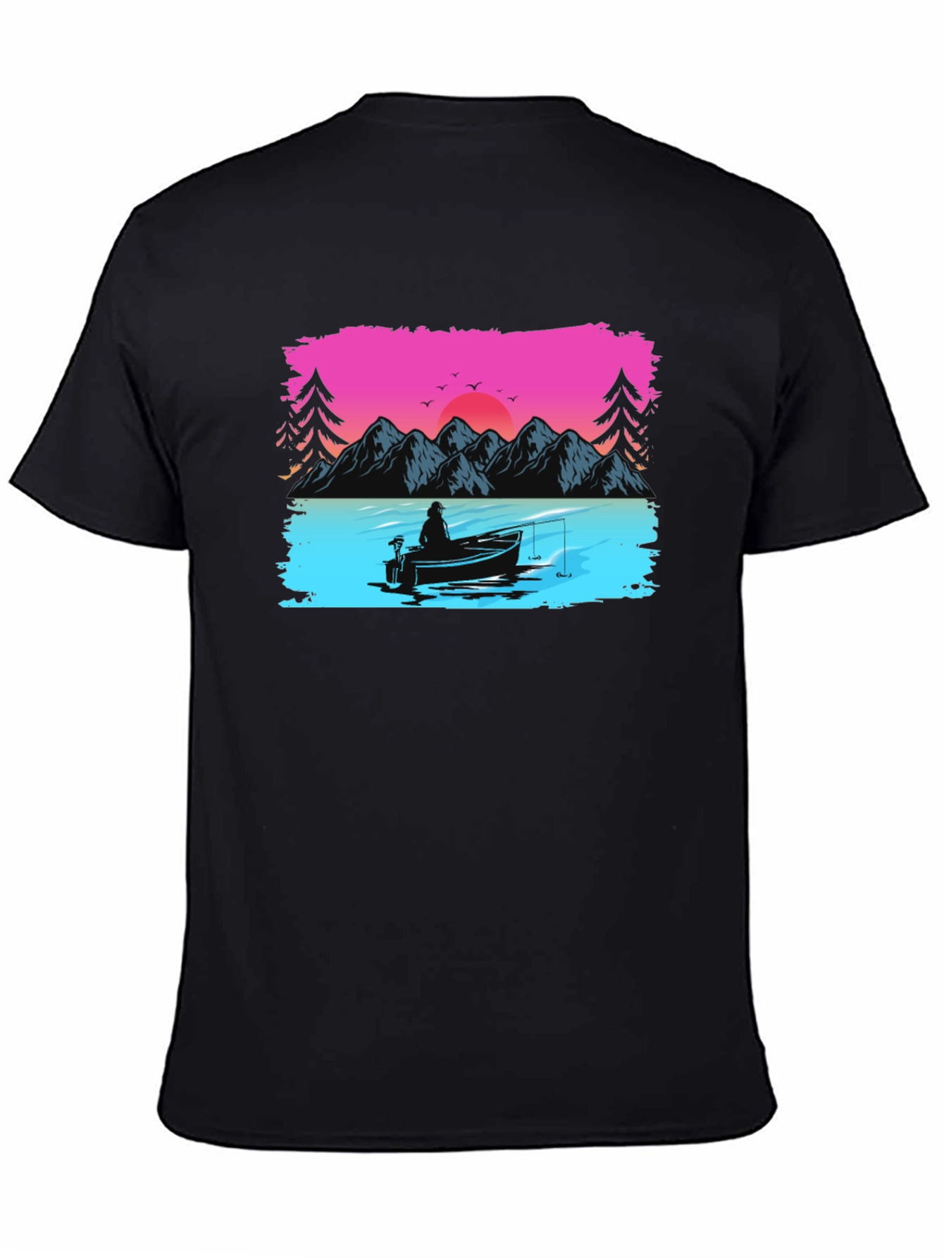 Fishing Sunset Graphic Tee - Black