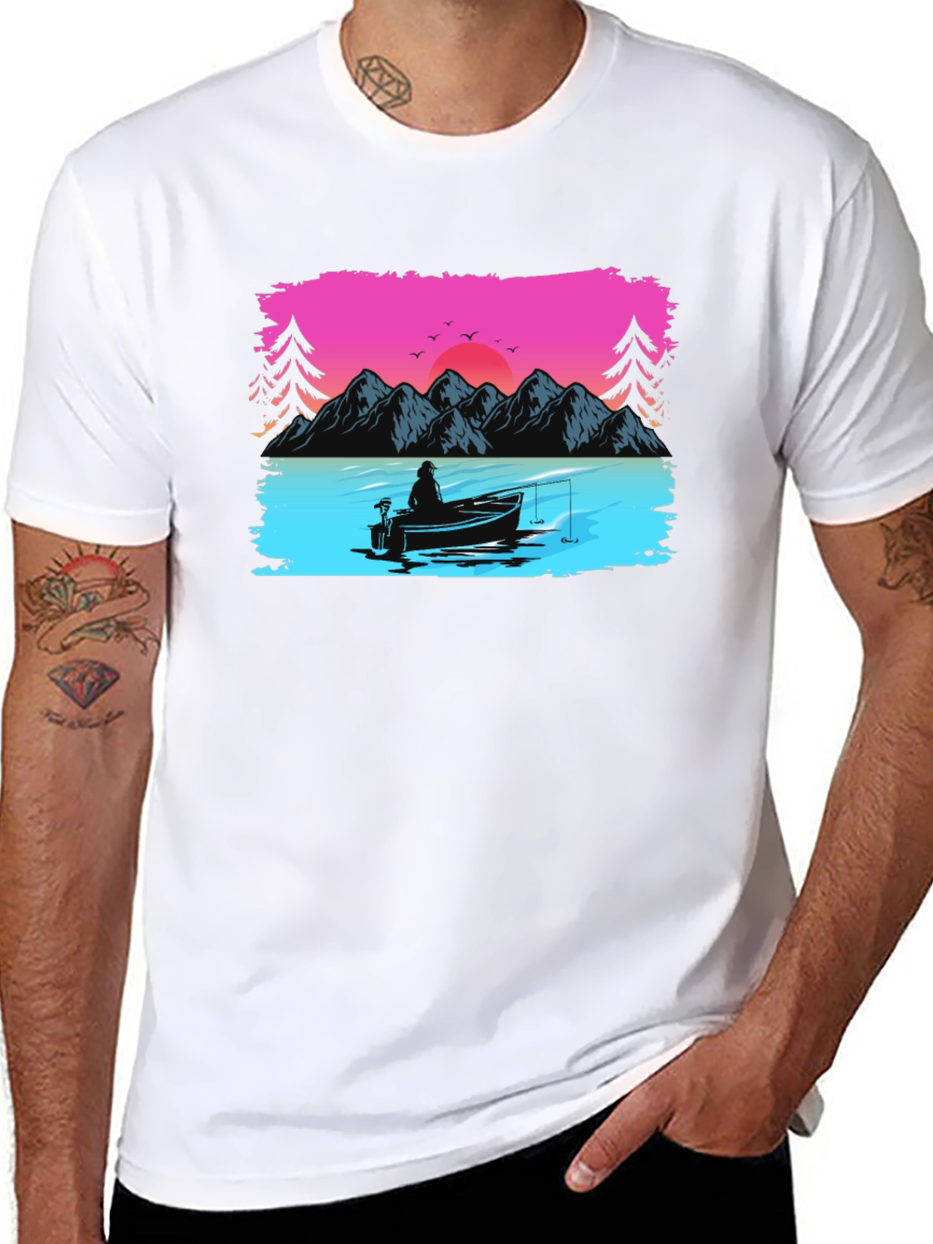 Fishing Sunset Graphic Tee - Black