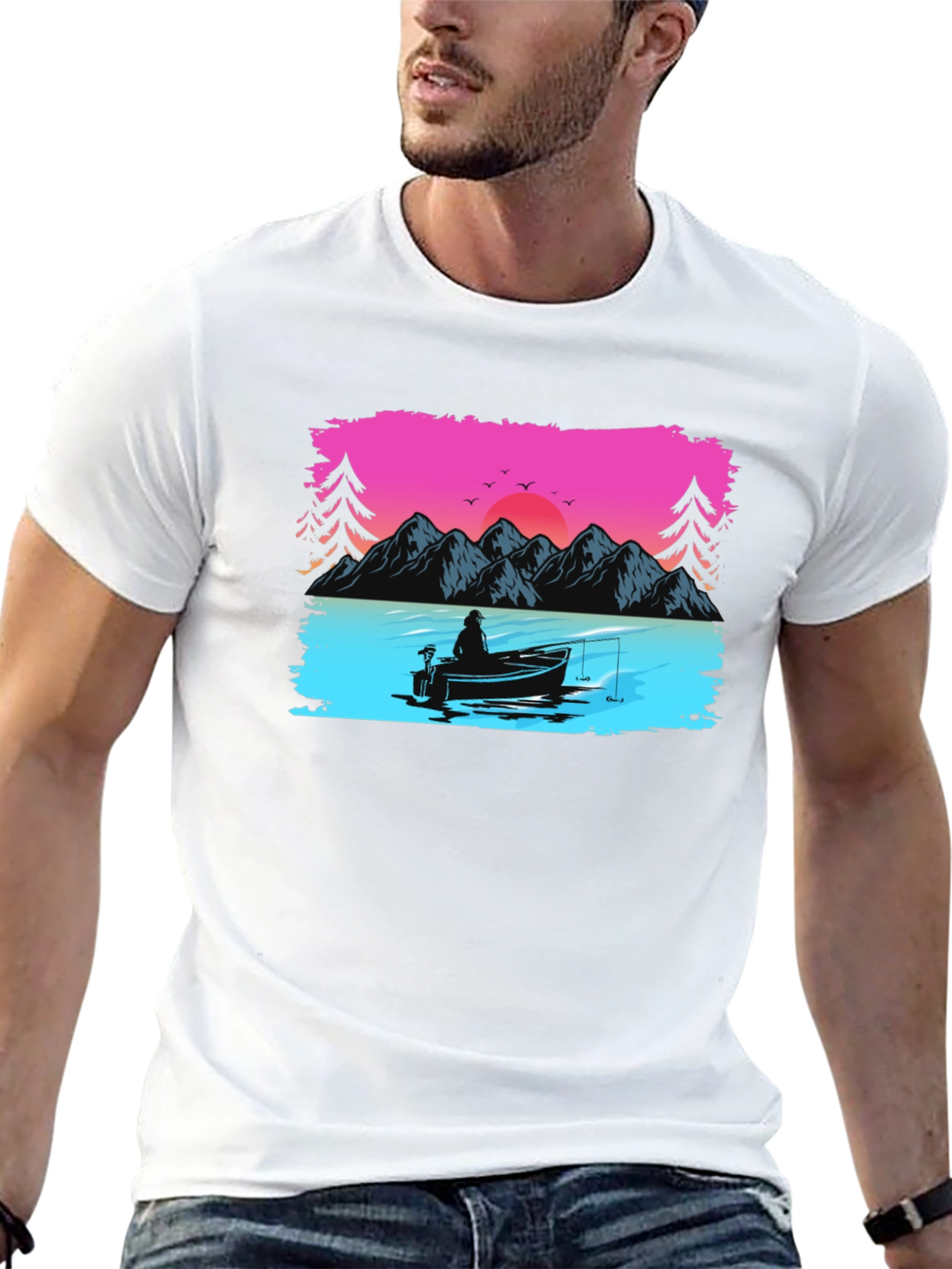 Fishing Sunset Graphic Tee - Black