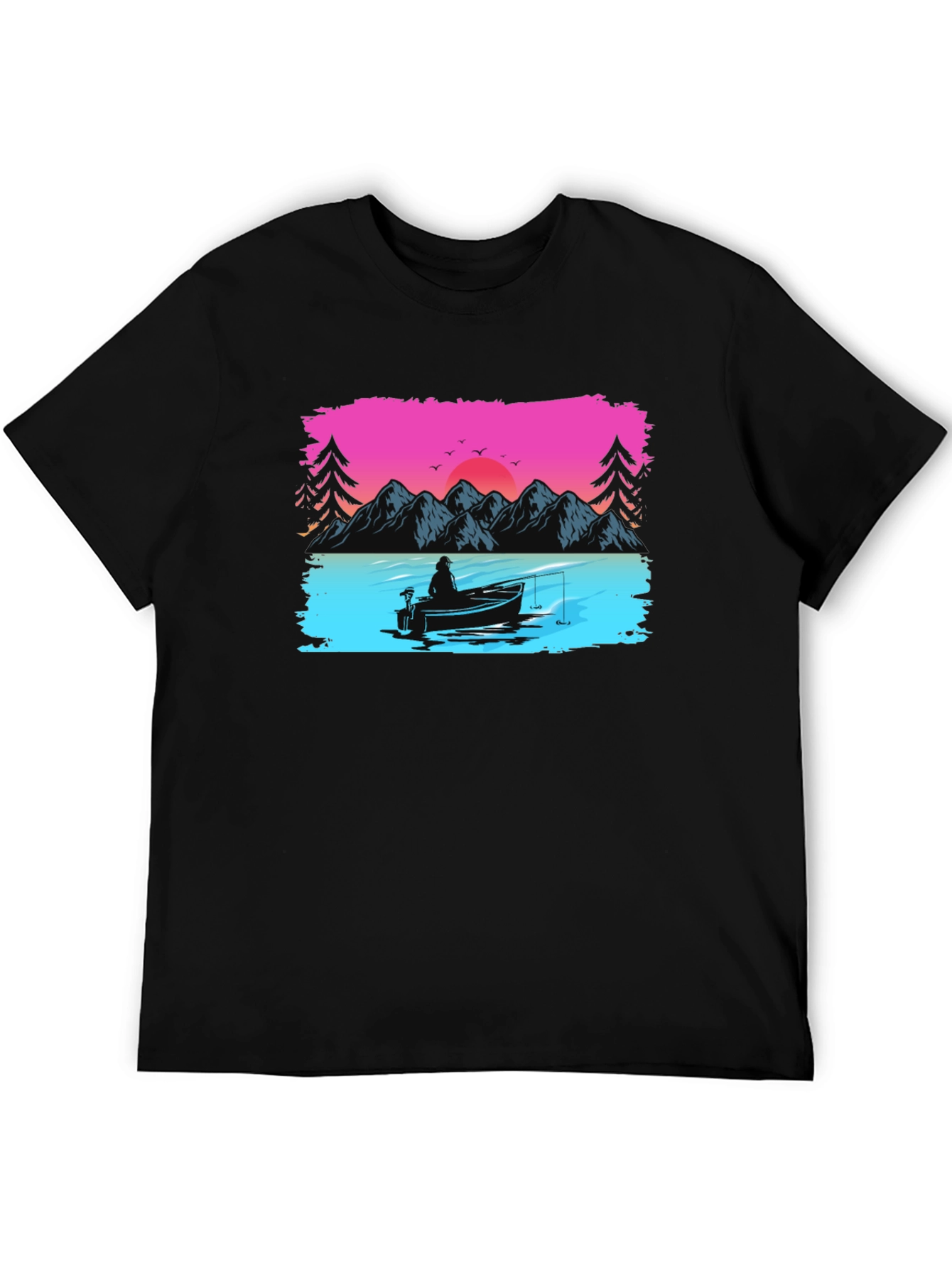Fishing Sunset Graphic Tee - Black