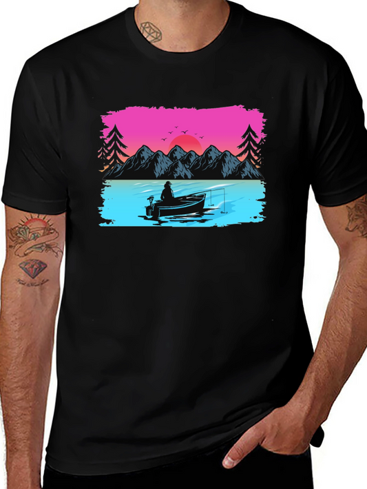 Fishing Sunset Graphic Tee - Black
